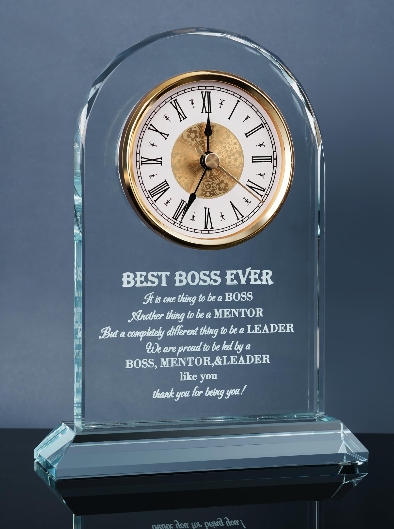 Wintaim Best Boss Ever Gifts For Women & Men For Bosses, Elegant Glass Table Clock | Appreciation & Retirement Gift For Female/M