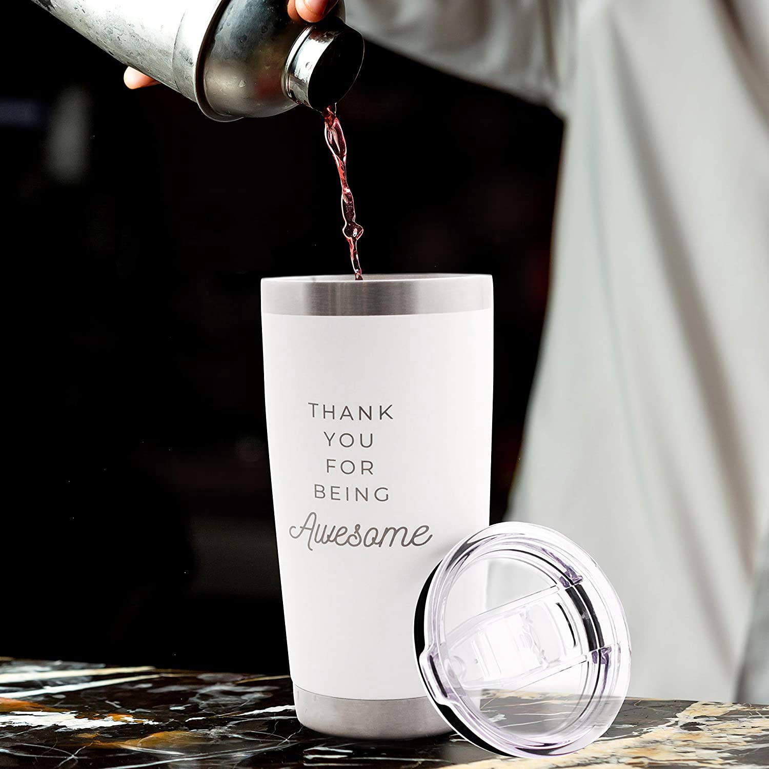 Thank You For Being Awesome - 20 Oz White Insulated Stainless Steel Tumbler W/Lid - Gratitude Gift For Employee Or Co-Worker - B