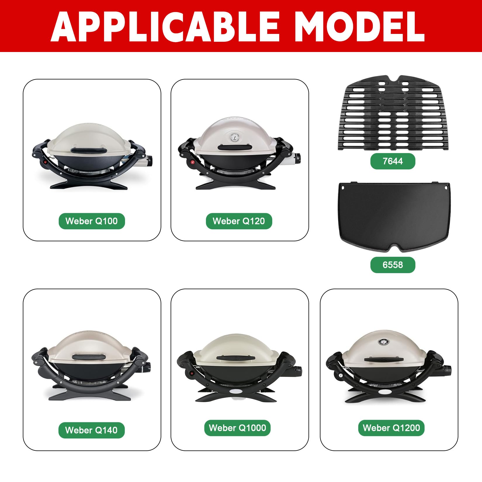 Ggc 6558 Griddle For Weber Q100 Q120 Q1000 Q1200 Series Grills, Cast Iron Grill Parts For Weber Q100 Grills, 12.6'' X 8.6'' Cook