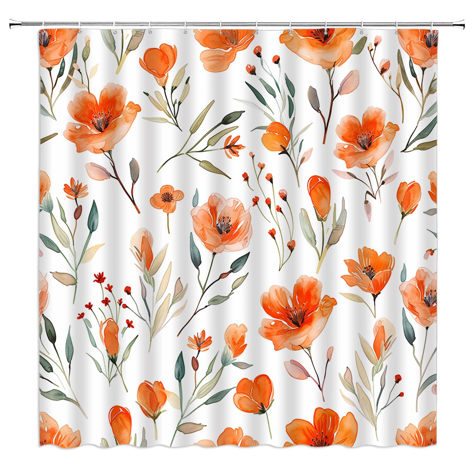 Ynfuqanln Orange Floral Shower Curtain Watercolor Spring Botanical Vintage Herbs Flower Farmhouse Cute Boho Plant Retro Fabric B