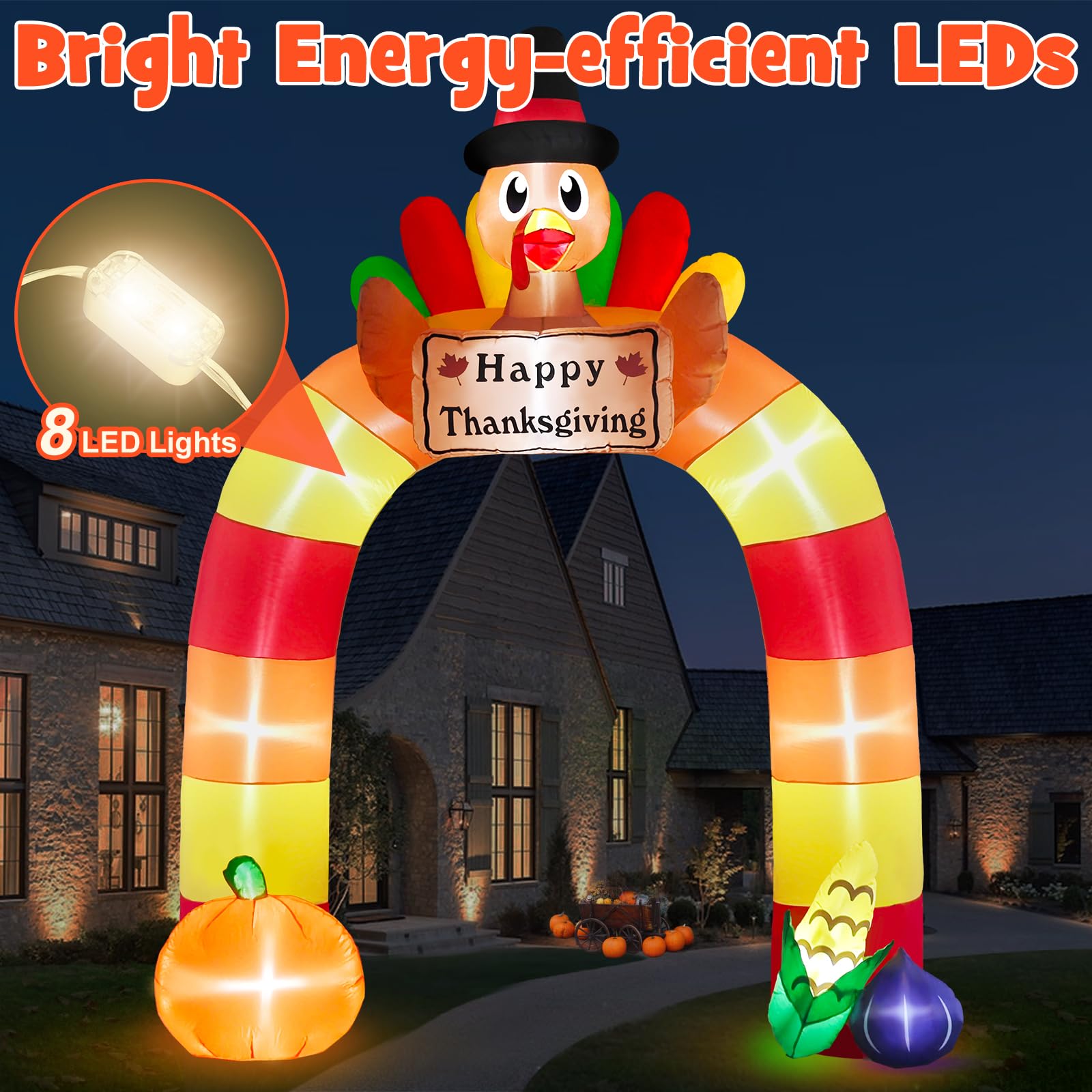 Danxilu 10FT Thanksgiving Inflatables Turkey Archway Outdoor Decorations, Inflatable Turkey Arch with Happy Thanksgiving Sign Bl