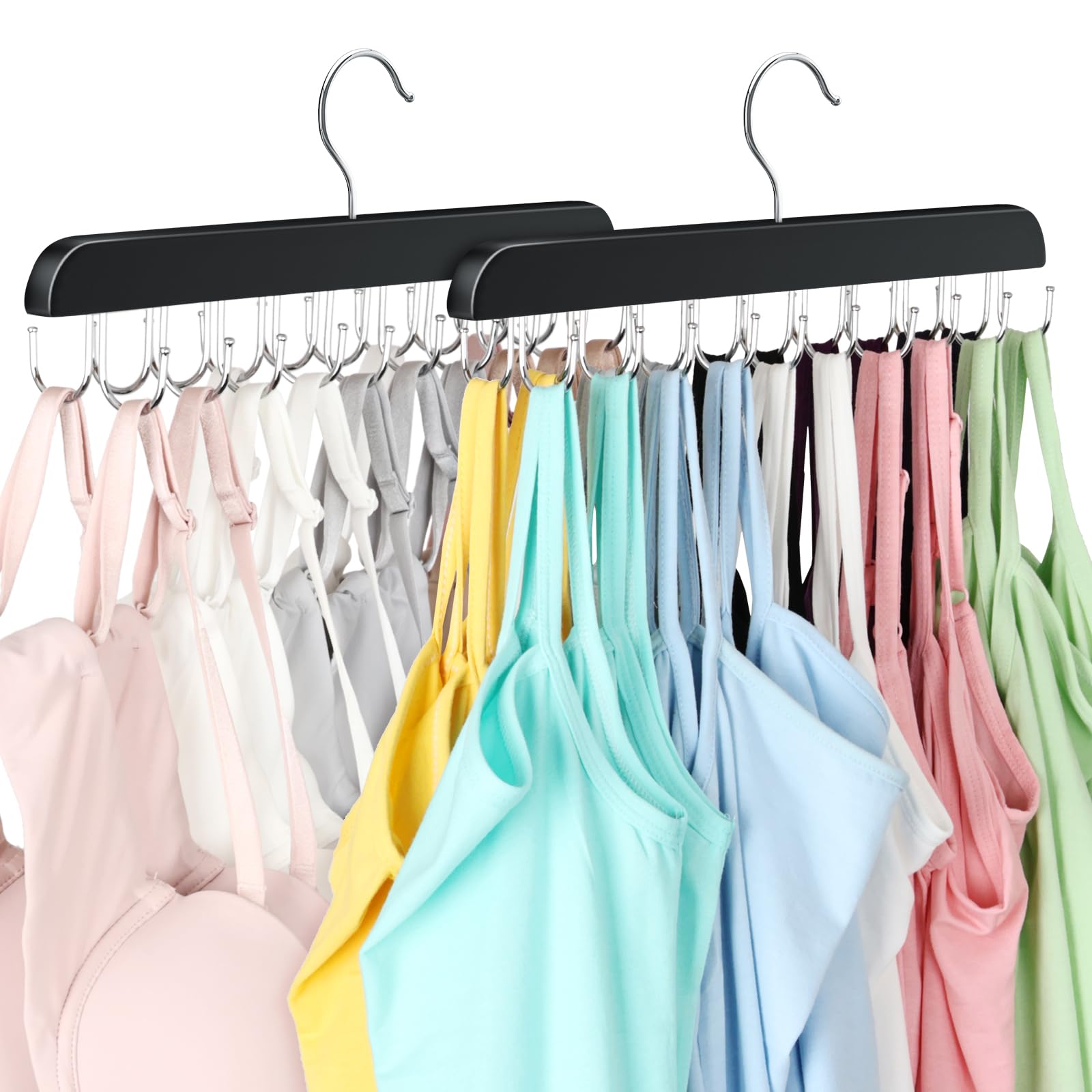 Resovo Bra Hanger For Closet, Tank Top Hanger 20 Hooks Capacity Foldable Wood Space Saving Hanger Closet Organizers And Storage