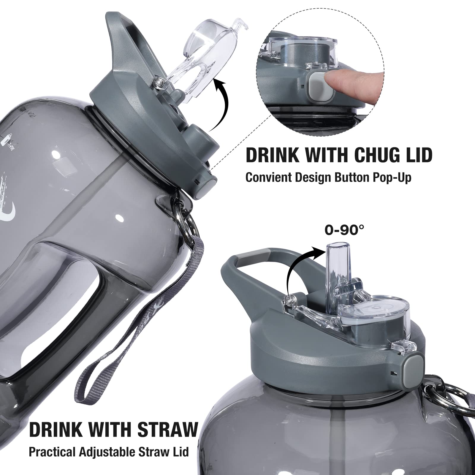 1 Gallon Water Bottle with Straw & Chug lid (optional)  BPA Free Dishwasher Safe 128oz Large Water Bottle with Motivational Time Marker and Handle Leak-proof Big Water Jug for Camping Sports Workouts (128oz  Black)