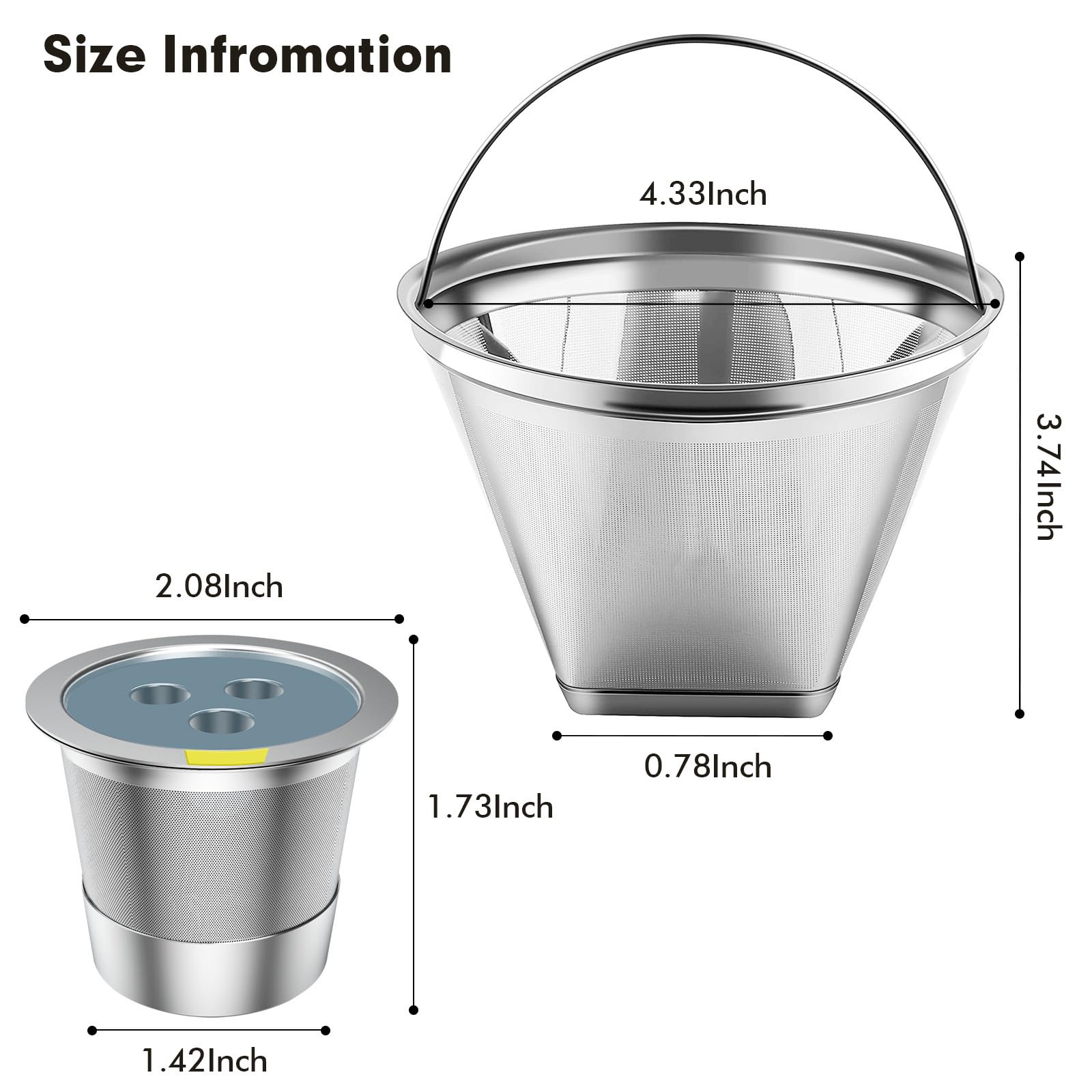 Stainless Steel Reusable Coffee Filter Compatible With Ninja Dual Brew Coffee Maker, Reusable Coffee Pods With 4 Cone Coffee Fil