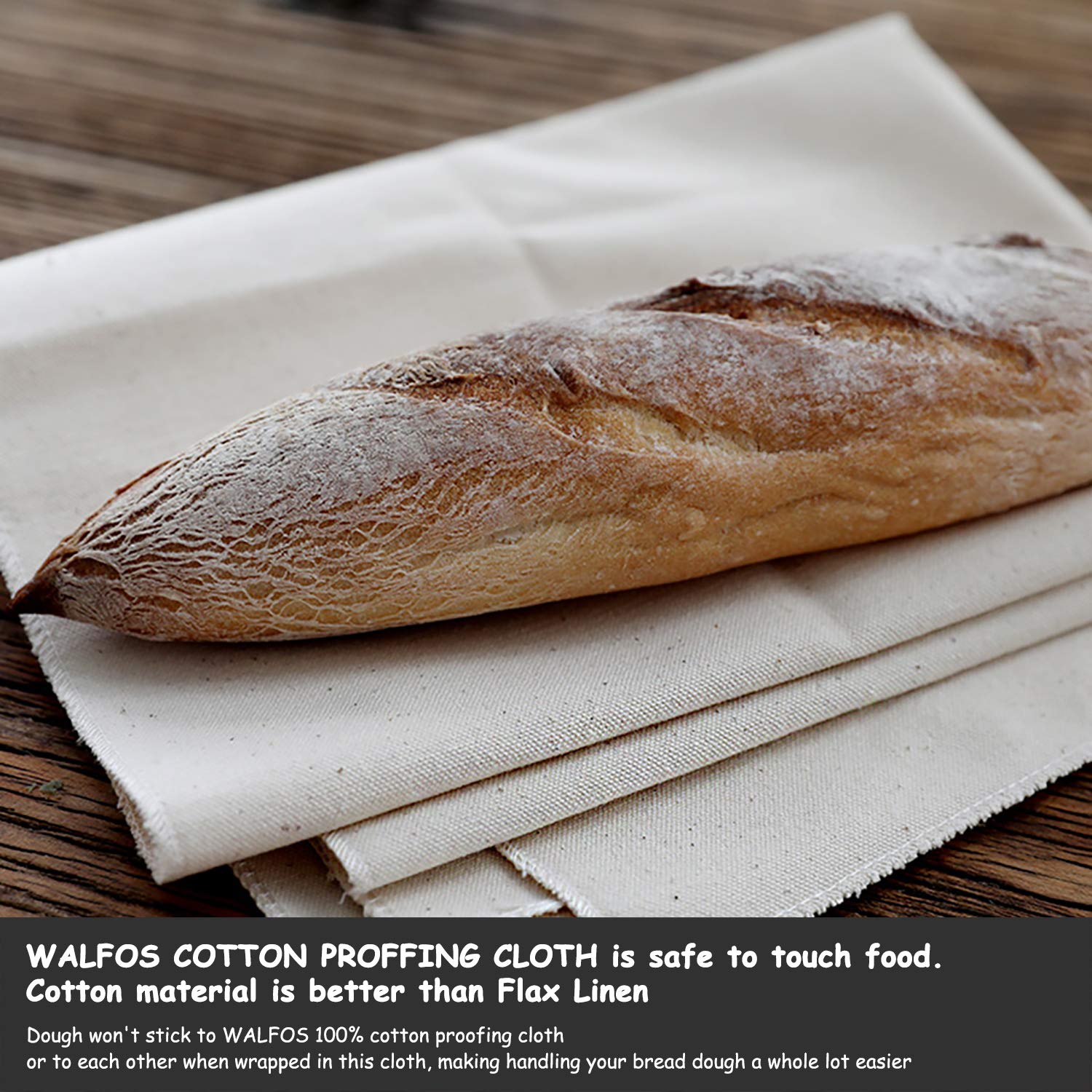 Walfos Professional Proofing Cloth, 17'' X 14'' Heavy Duty Bakers Dough Couche, Natural Cotton, Shaping Tool For Baguettes, Loav