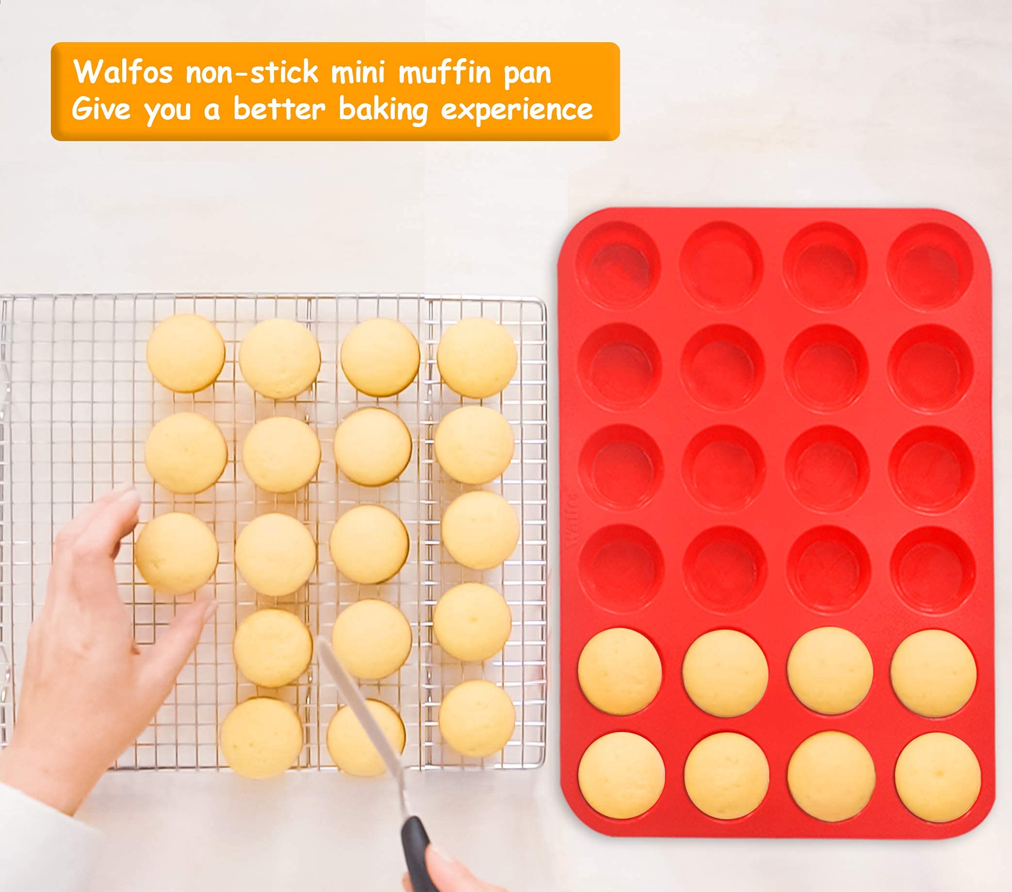 Walfos Silicone Muffin Pan Set - Regular 12 Cups Silicone Muffin Pan And Mini 24 Cups Cupcake Pan - Bpa Free And Dishwasher Safe