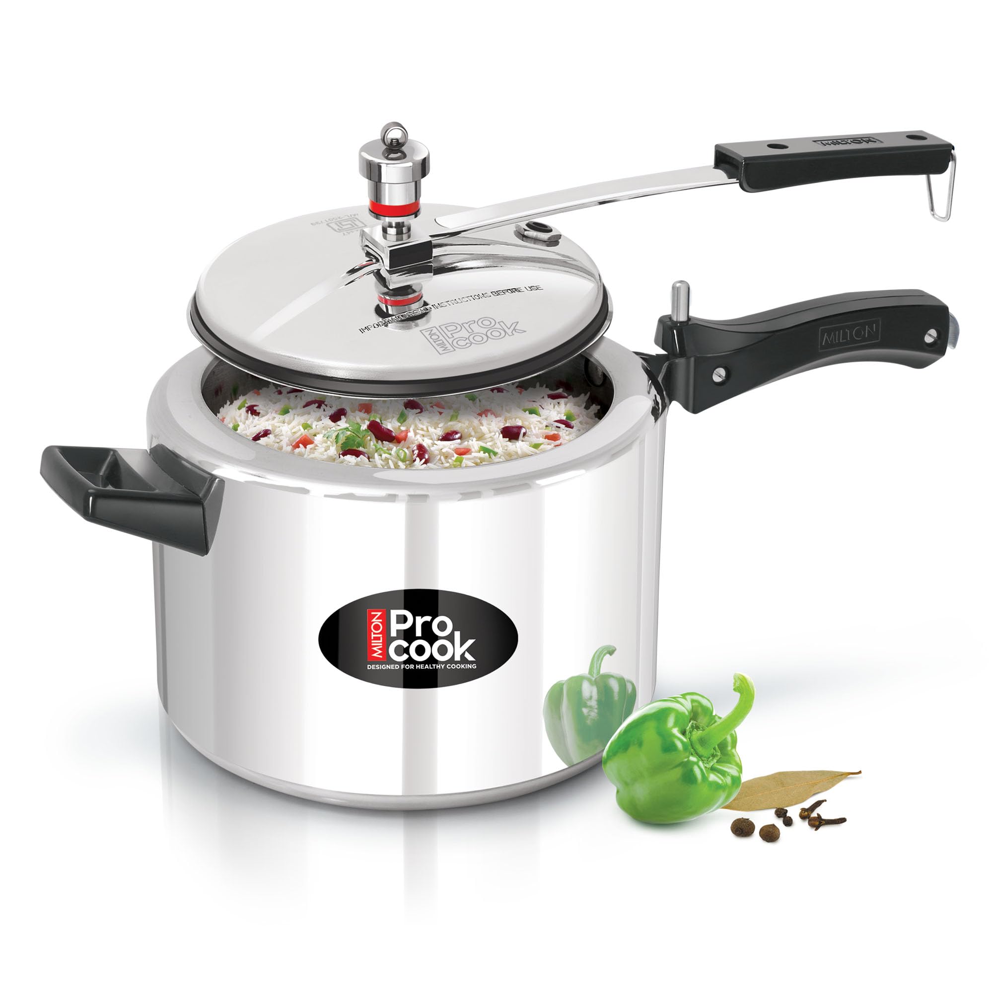 Milton Pressure Cooker5L (20 Cups, 5 quart),Aluminium Mini Steam Cooker with Safety Valve, Induction friendly, Inner Lid with Si