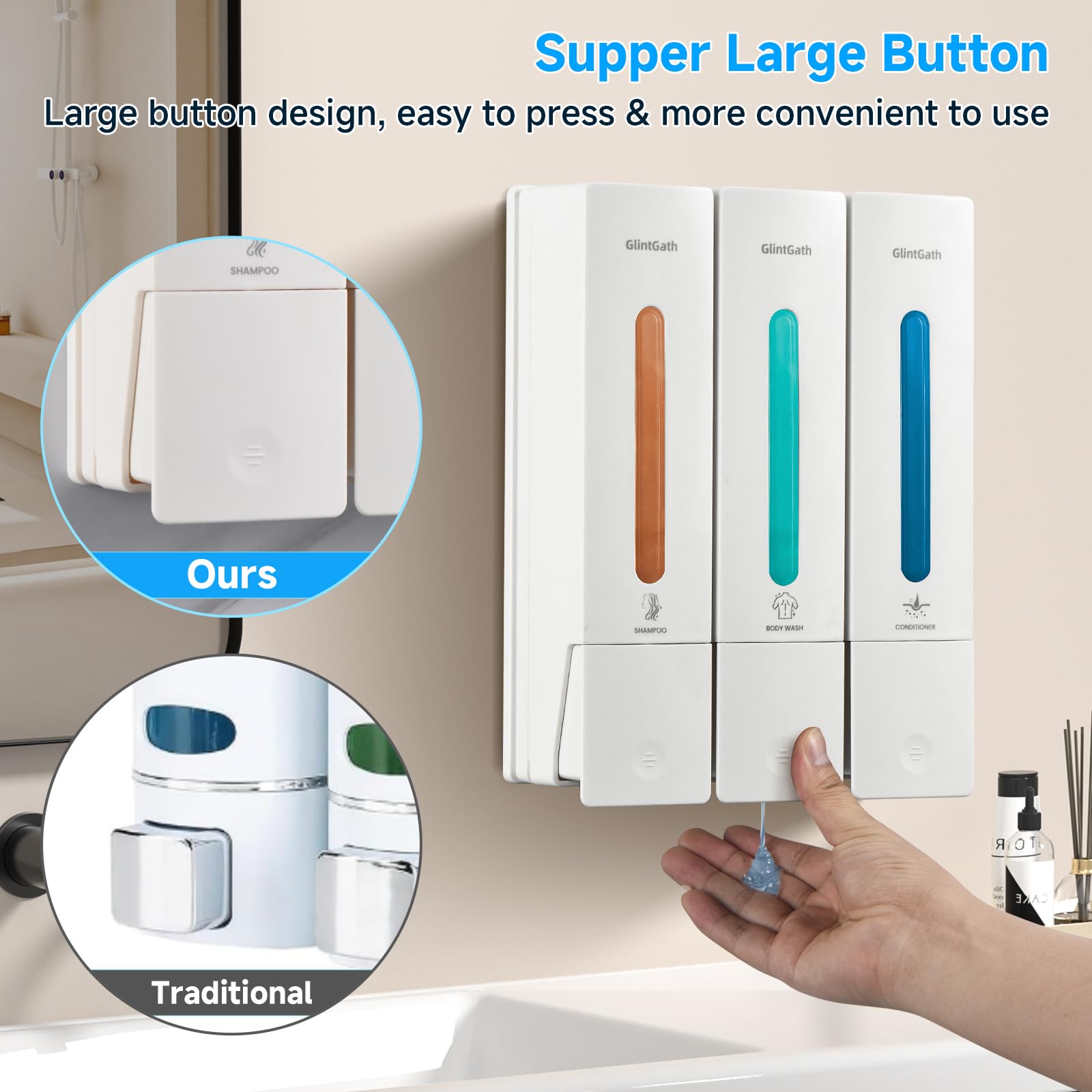 Shower Soap Dispenser 3 In 1 Shampoo And Conditioner Dispenser Shower Dispenser 3 Chamber No Drill Shampoo Dispenser For Shower