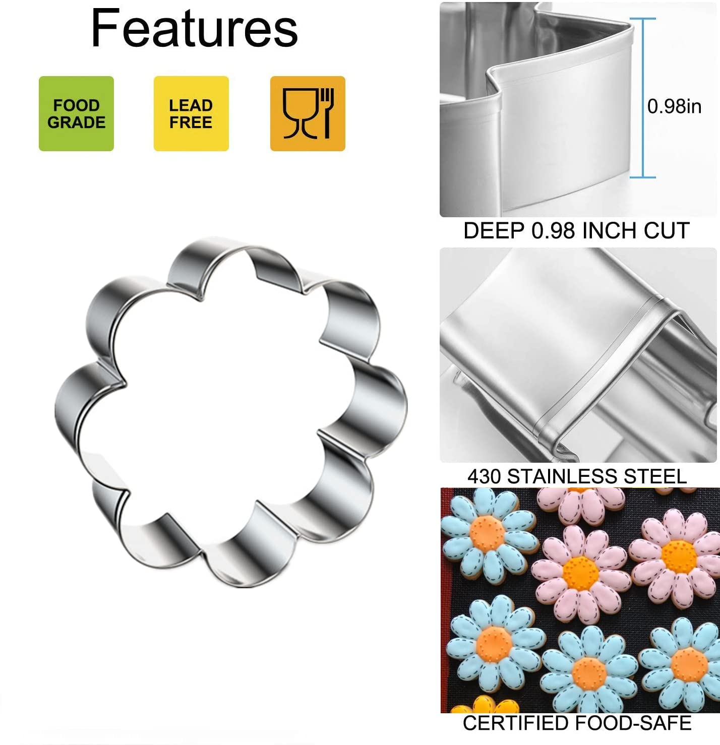 Q-Baker Spring Summer Flowers Cookie Cutters - Rose, Sunflower, Tulip, Daisy Flower, Butterfly, Stainless Steel Holiday Cookie C