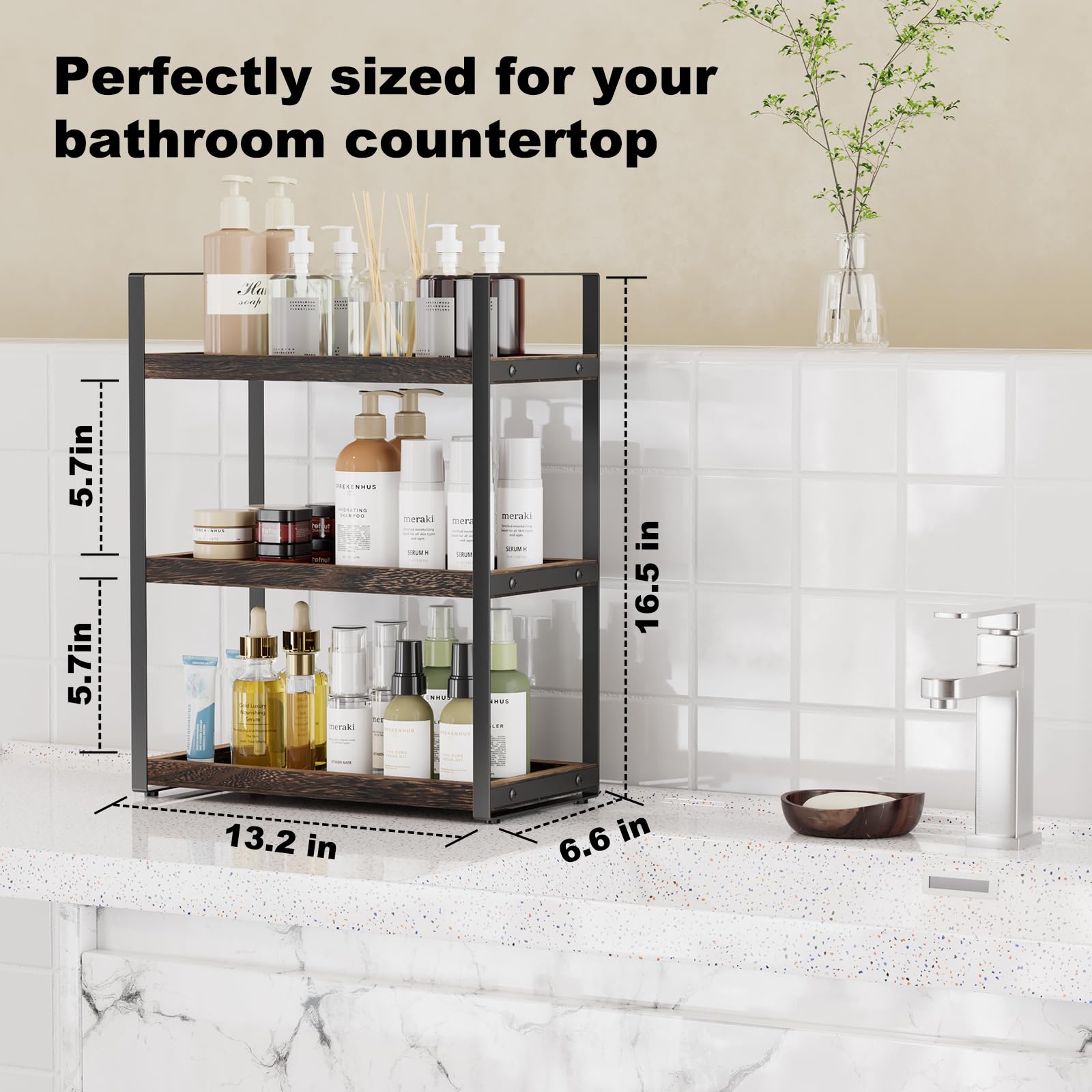 Boulphia 3 Tier Bathroom Organizer Countertop, Counter Organizers and Storage, Bathroom Counter Shelf, Makeup Shelf, Sink Caddy,