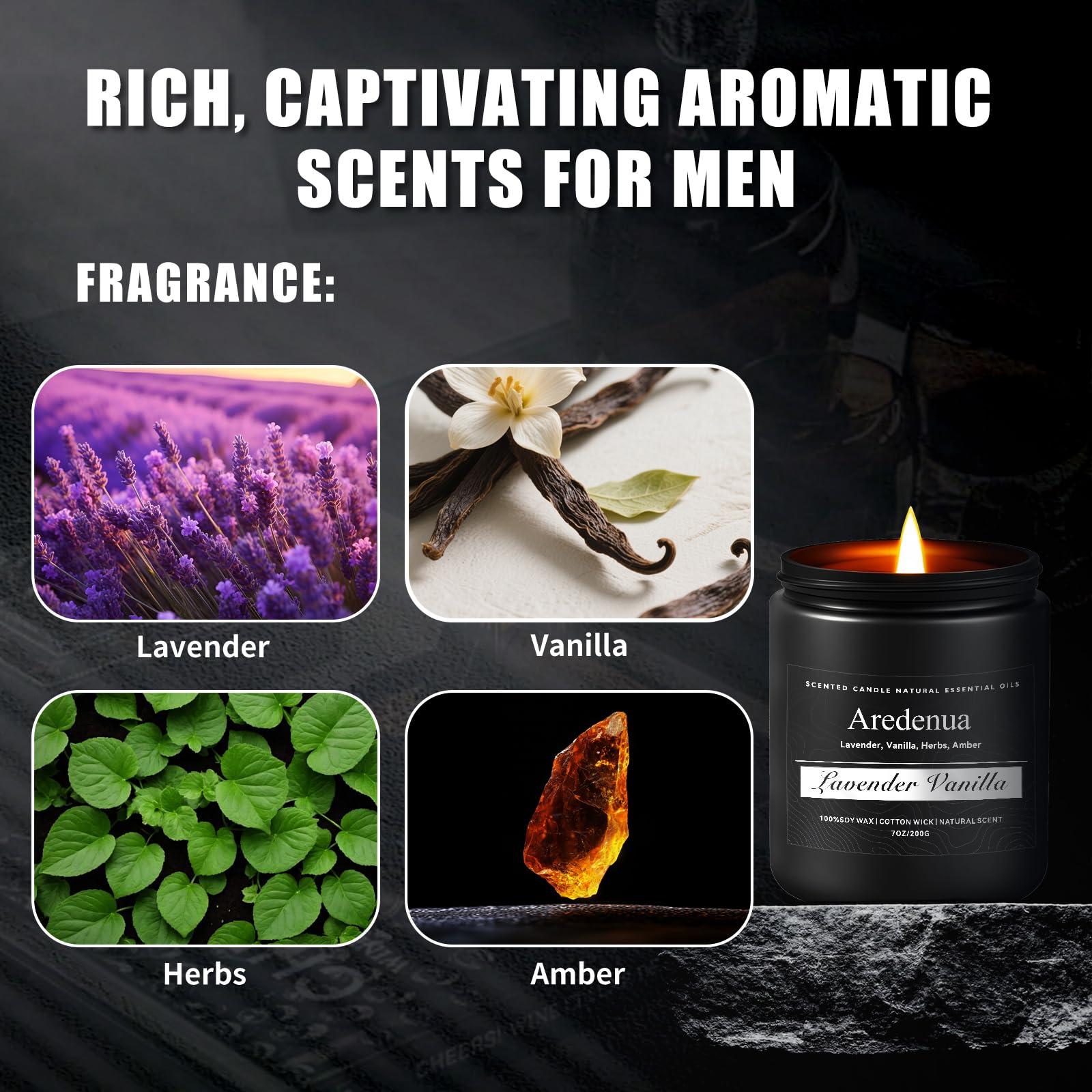 Lavender Vanilla Candle | Candle Gifts, Soy Candles for Home Scented, Aromatherapy Gifts for Women Men - 7oz Scented Candles for