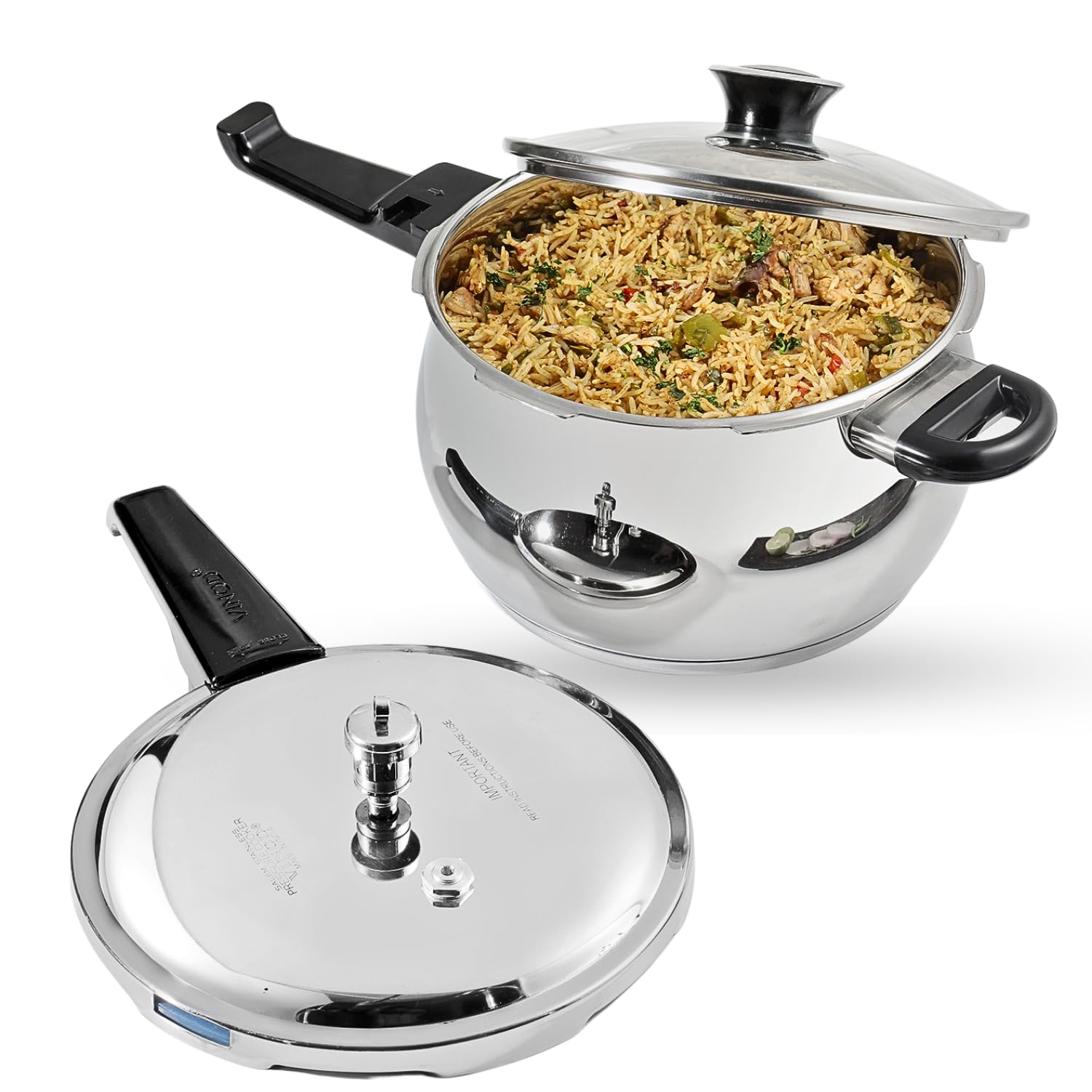 Vinod Splendid Plus Stainless Steel Outer Lid Pressure Cooker, 1.5 L | Handi Style Cooker With Glass Lid | Sas Bottom For Even H