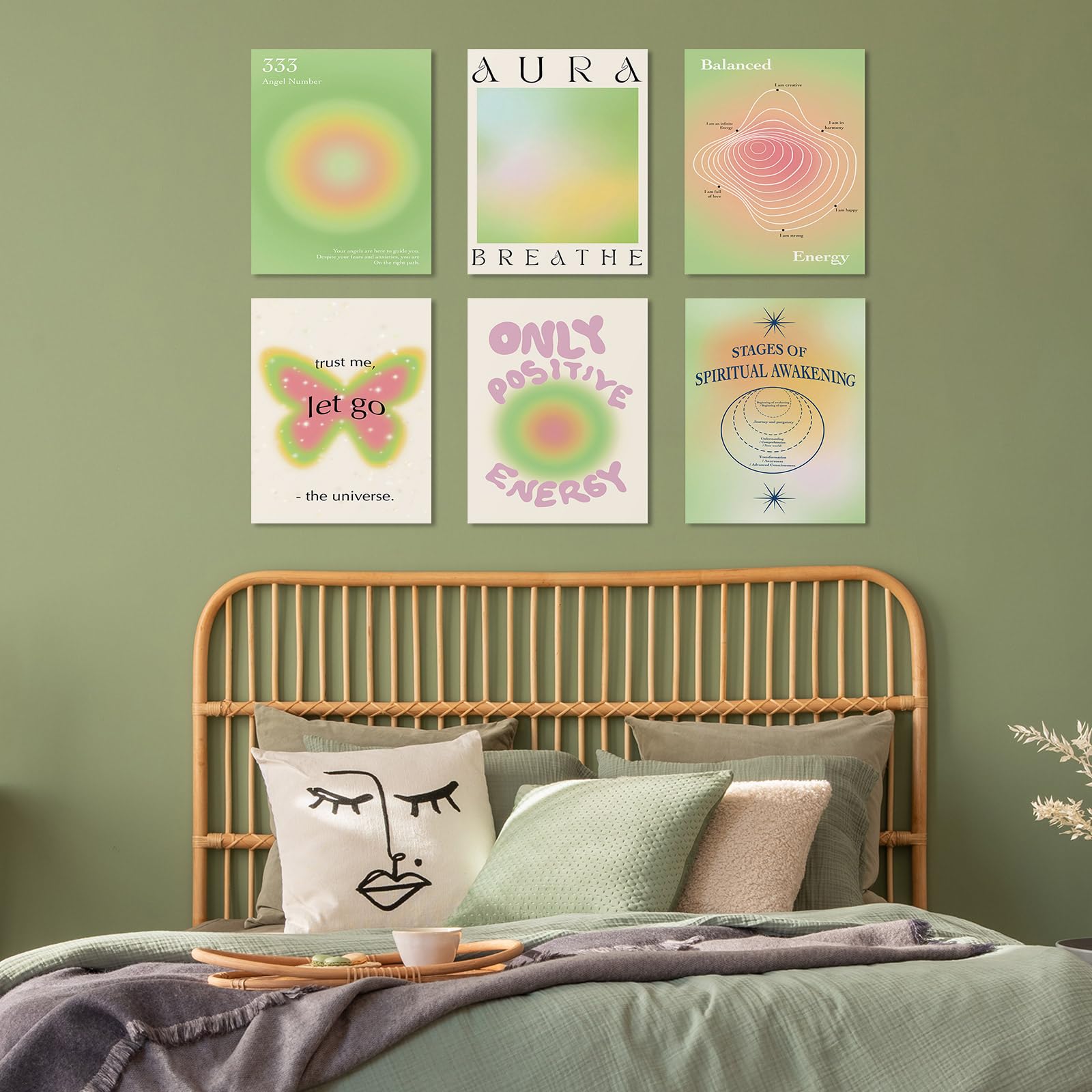 Habseligkeit Green Cute Room Decor, Gradient Wall Posters, Buttefly Wall Art Prints, Aura Posters For Grils Aesthetic Bedroom 8X