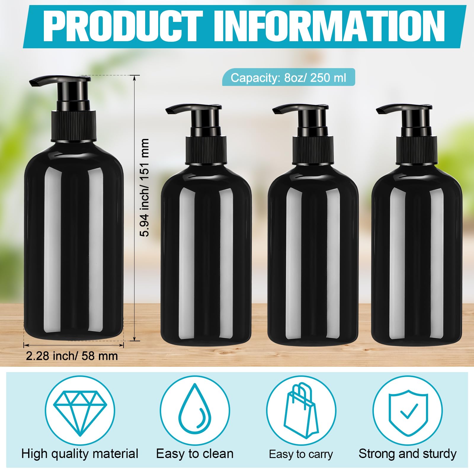 Croblissful 16 Pcs Empty Plastic Pump Bottles 8Oz Refillable Lotion Pump Bottle Containers With Black Dispenser For Shampoo, Con