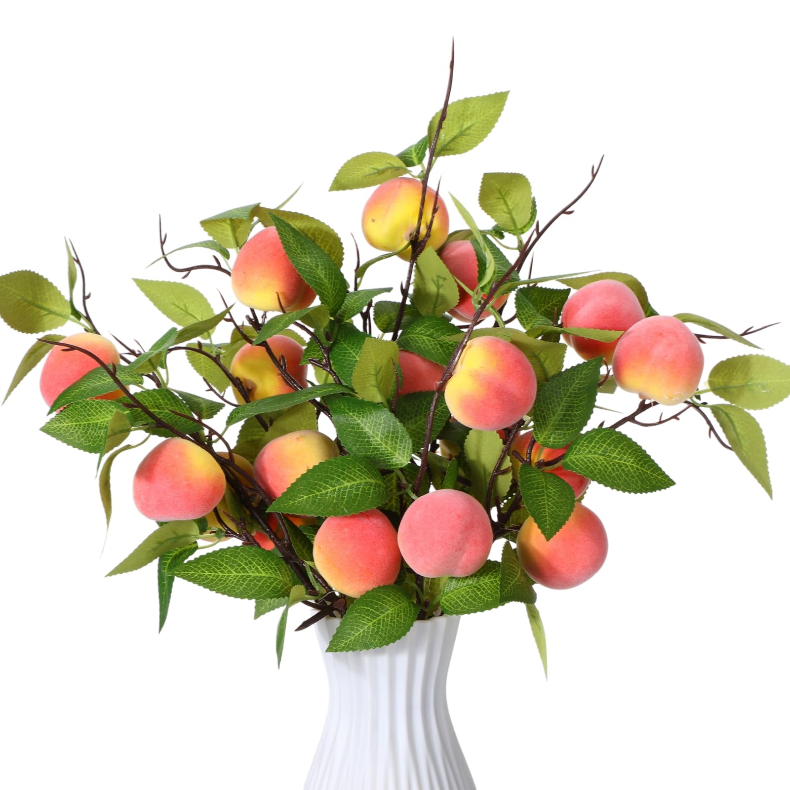 Daifunli 10 Pcs Artificial Peach Branches Realistic Artificial Peach Fruits with Green Leaves Simulation Branches Decoration for