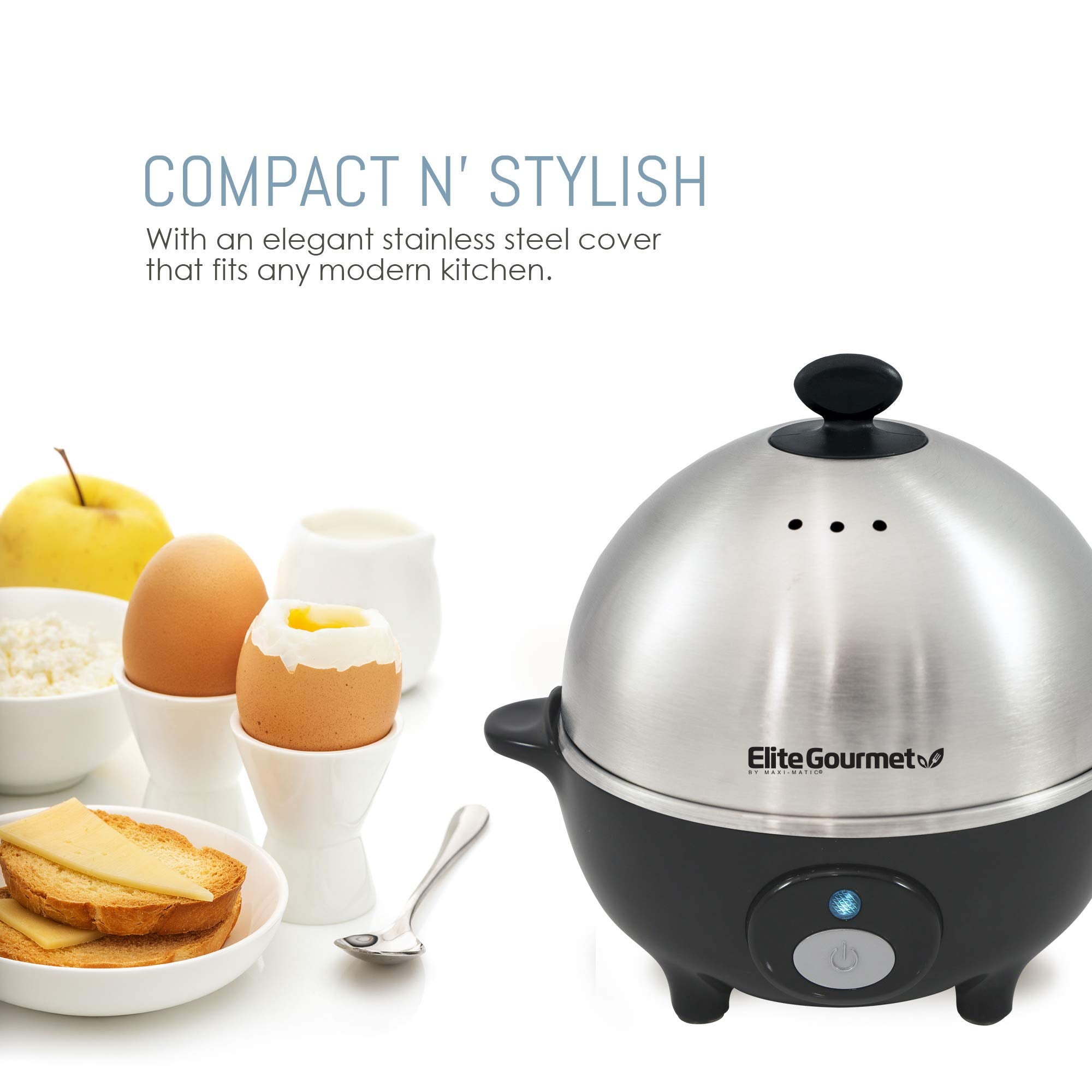 Elite Gourmet Egc-508 Rapid Egg Cooker, 7 Easy-To-Peel, Hard, Medium, Soft Boiled Eggs, Poacher, Omelet Maker, Auto Shut-Off, Al