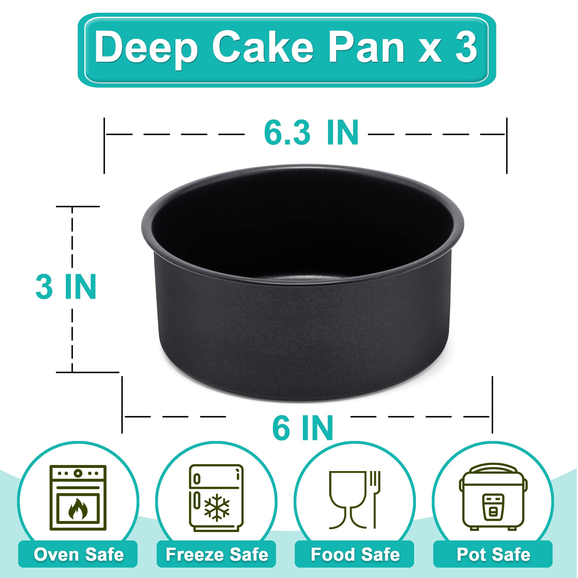 E-Far 6 X 3 Inch Cake Pan Set Of 3, Deep Stainless Steel Small Round Cake Pans Tin For Baking Birthday Wedding Layer Cakes, Stai