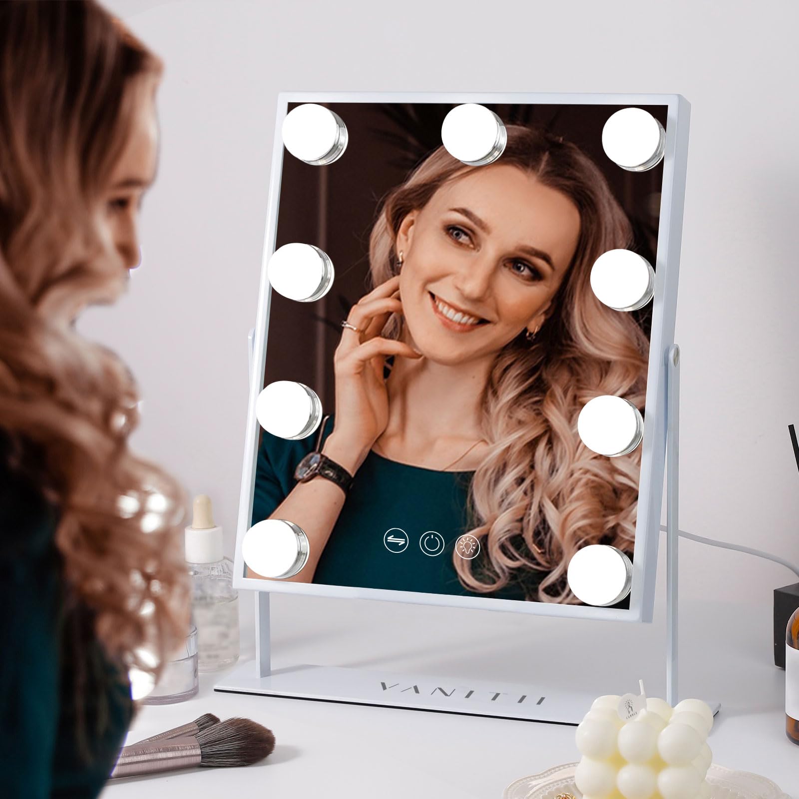 Vanitii Vanity Mirror With Lights Hollywood Lighted Makeup Mirror With 9 Dimmable Bulbs Smart Touch Control 3 Colors Light For B