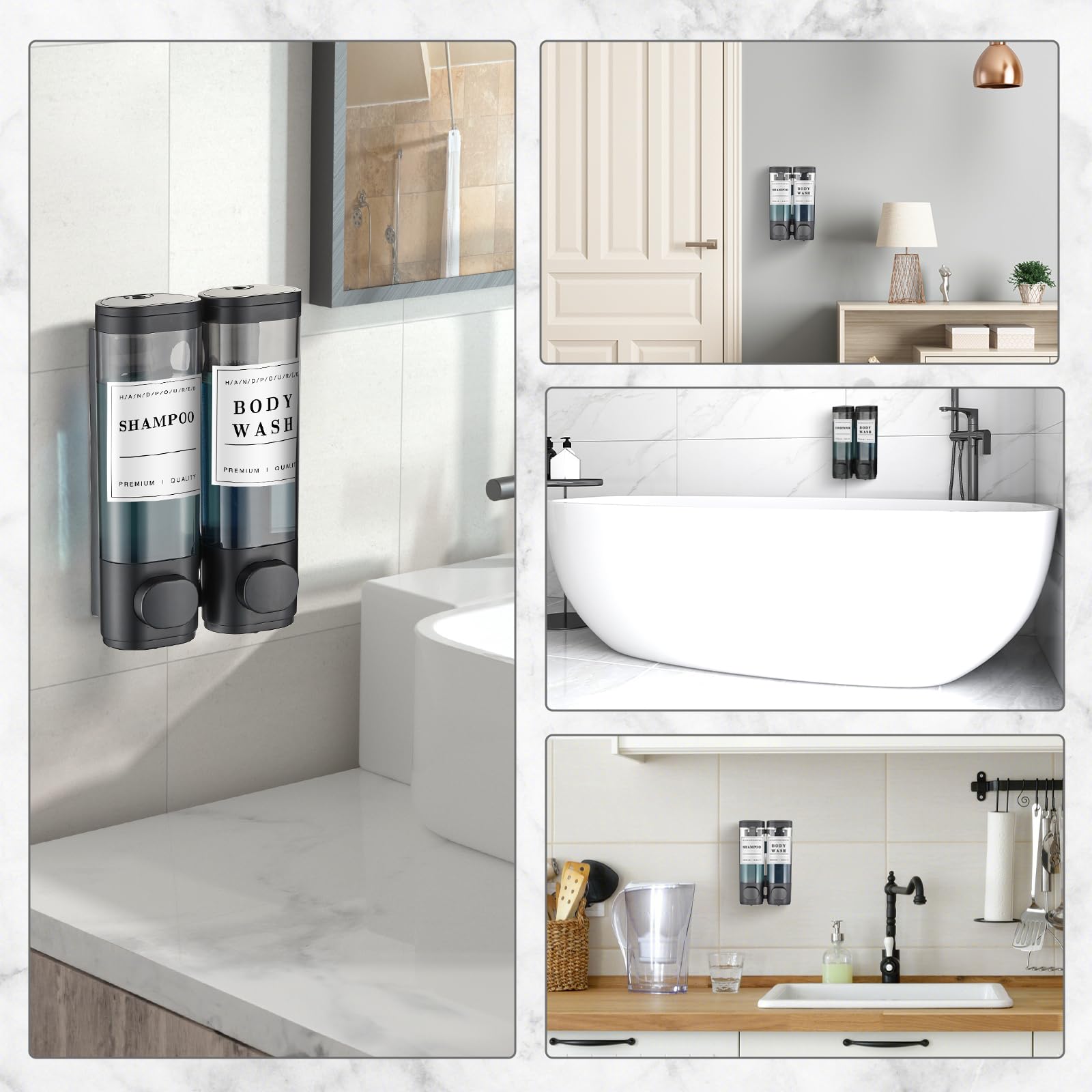 Shampoo And Conditioner Dispenser,Unisense Shower Soap Dispenser 2 Chamber No Drill Wall-Mounted Shampoo Dispenser For Shower Wa