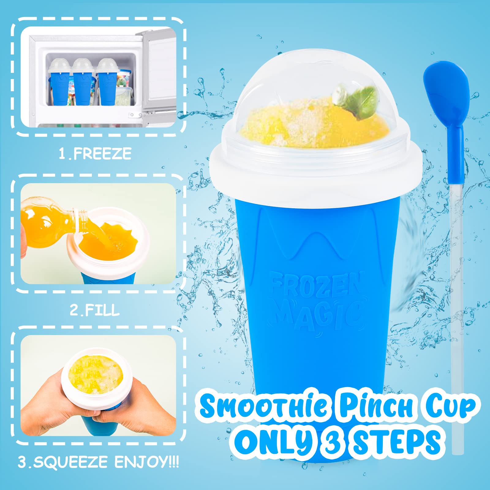 Slushie Maker Cup - TIK TOK Quick Frozen Magic Cup  Double Layers Slushie Cup  DIY Homemade Squeeze Icy Cup  Fasting Cooling Make And Serve Slushy Cup For Milk Shake  Smoothies  Slushies - Blue