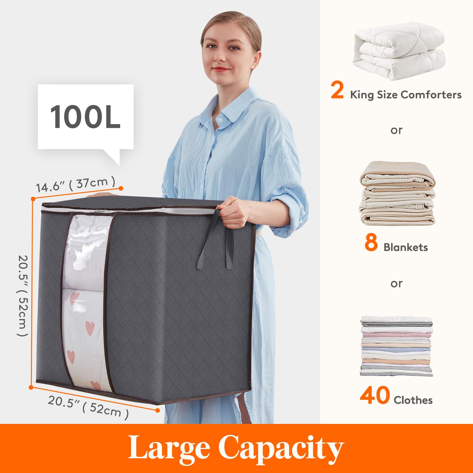 Lifewit 6 Packs 100L Clothes Storage Bag, Storage Bins for Clothes, Blankets, Comforters, Foldable Clothing Storage with Reinfor