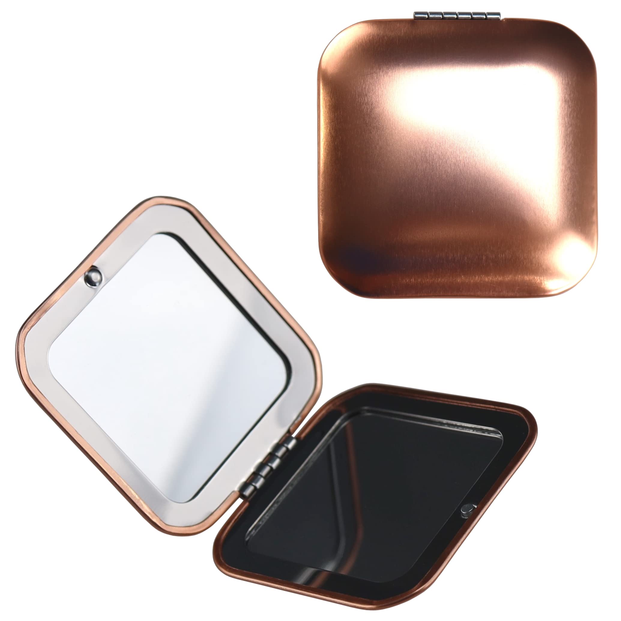 Iconikal Metal Compact Vanity Travel Purse Makeup Mirror 1X / 3X Magnifying - Rose Gold - 2-Pack For Pocket, Clutch