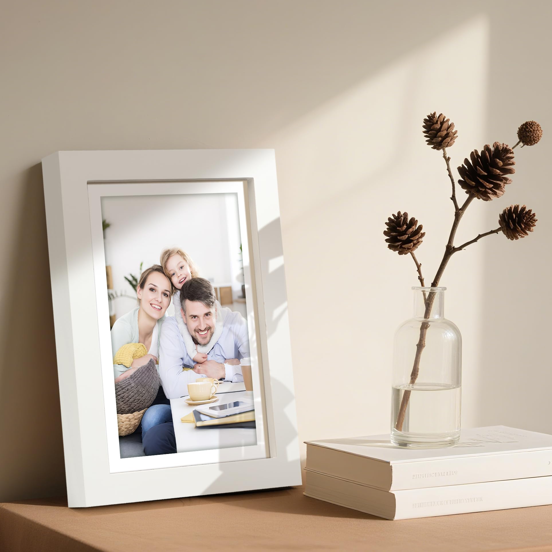 Picture Frames 5x7 2 Pack Made of Solid Wood White for Wall Mounting and Tabletop Display
