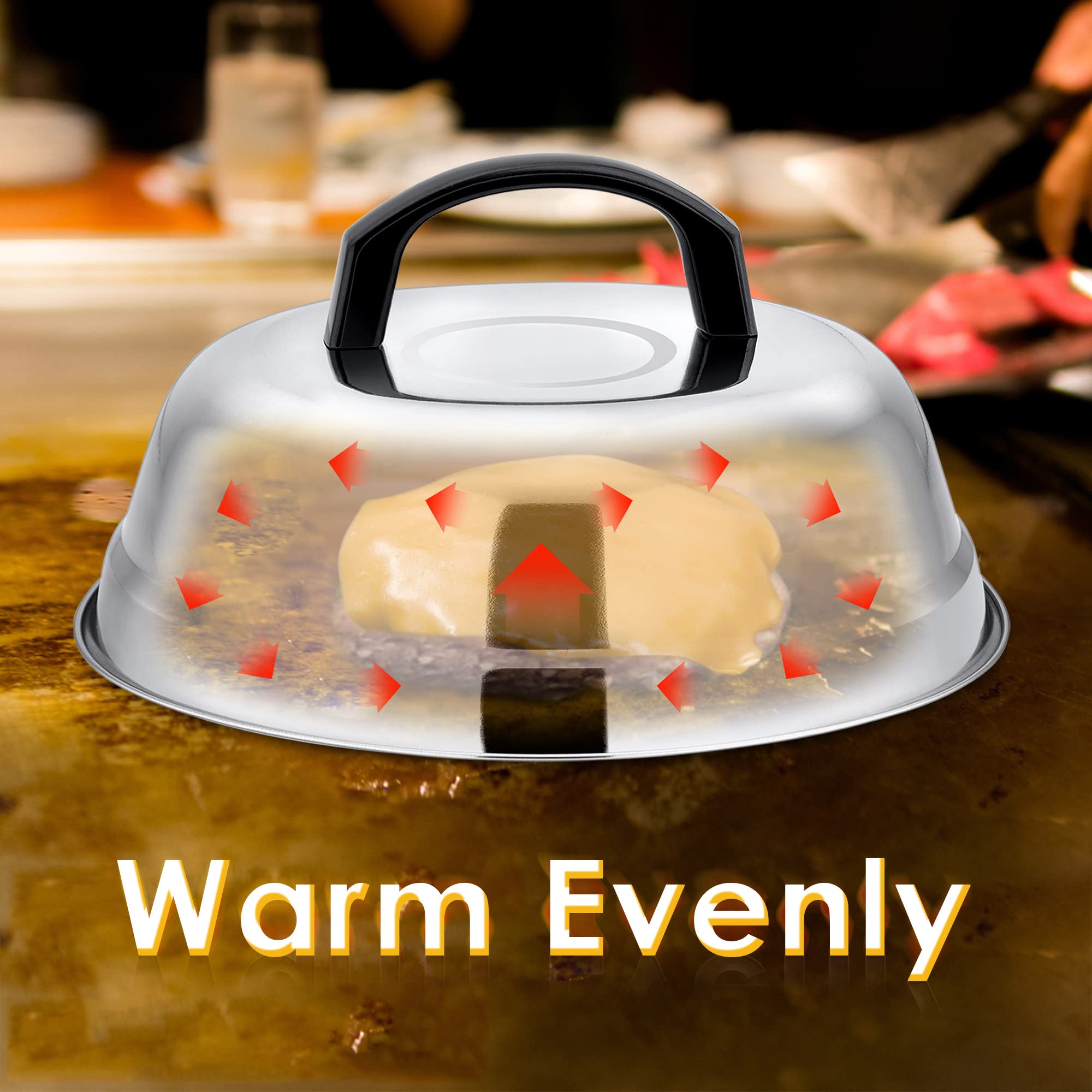 Leonyo 9 Inch Cheese Melting Dome Lid, Stainless Steel Griddle Accessories, Durable Basting Steaming Cover For Teppanyaki Flat T