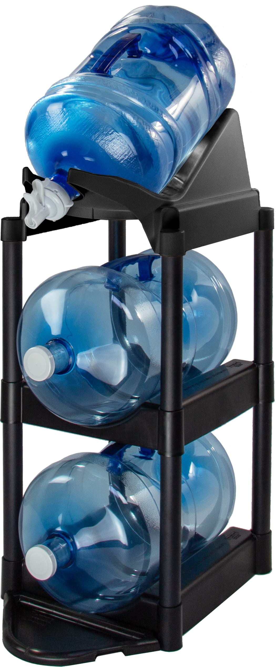 Bottle Buddy Cascada Pour & Store System Water Bottle System-3-Tier 5 Gallon Jug Storage Rack With Floor Protector & Dispenser T