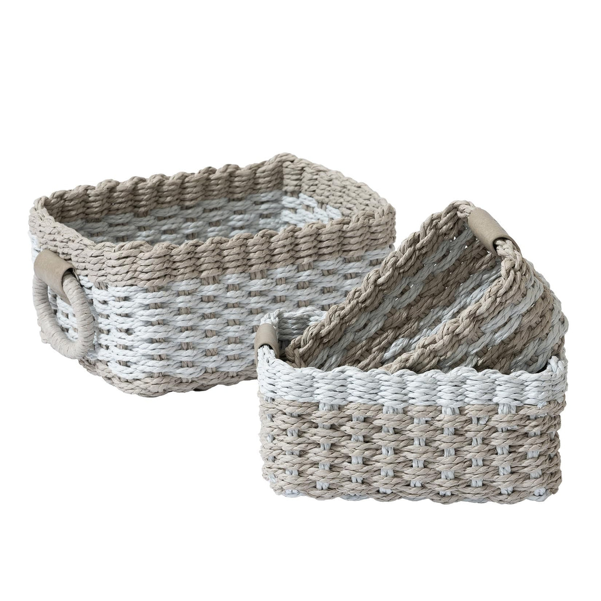 La Jolie Maison Small Light Blue And Gray Wicker Baskets Set Of 3, Paper Rope Storage Baskets With Handle, Small Woven Baskets F