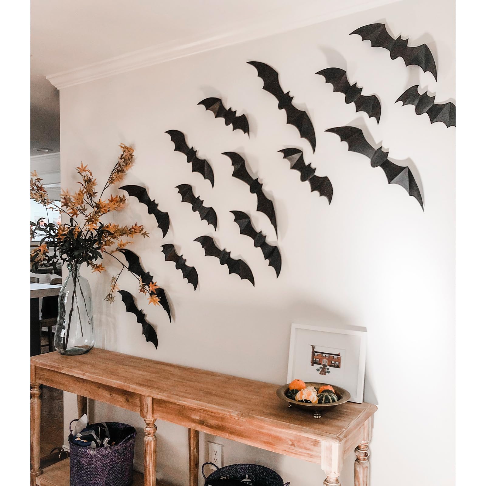 Big Size Bat Wall Decor Stickers, 124Pcs Indoor Large Bats Halloween Decorations, Diy 3D Gothic Bats Decor, Pvc Bat Stickers For