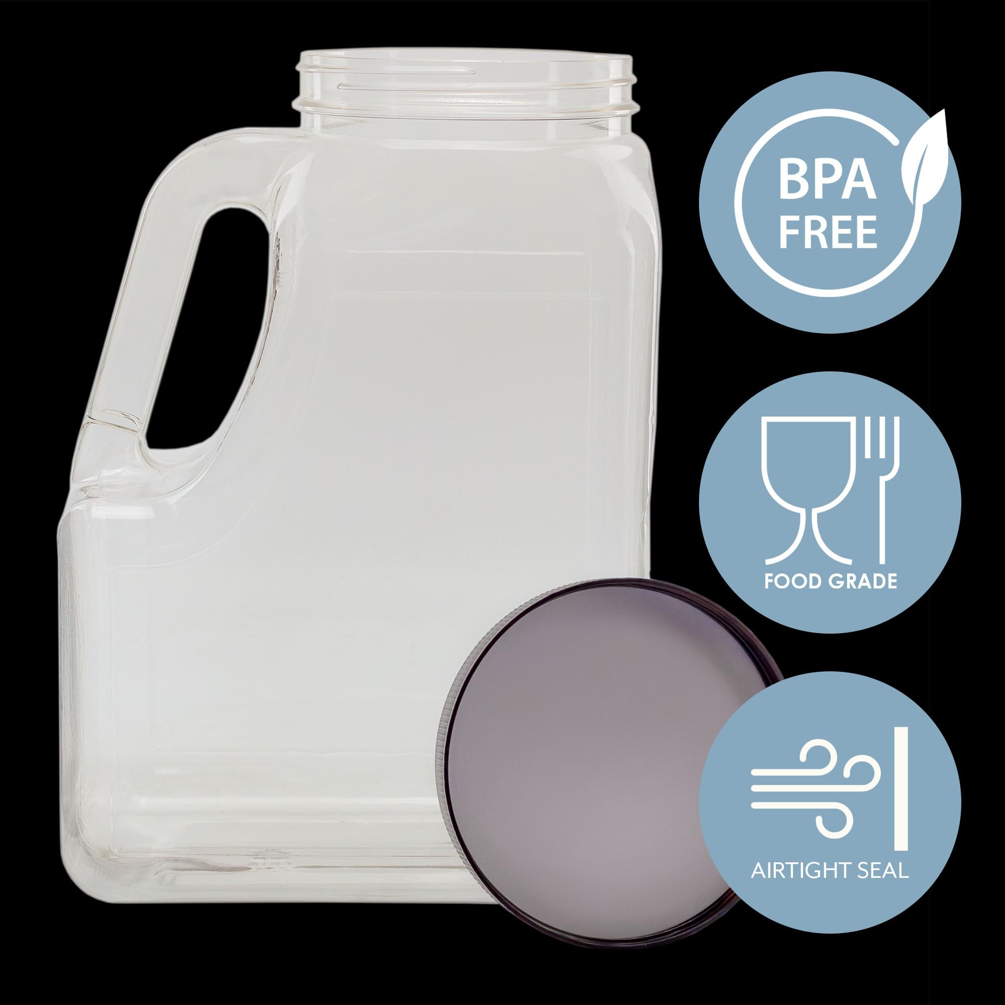 Cornucopia Brands Clear Plastic Gallon Jar W/Handle And Airtight Lid (2-Pack) For Bulk Food, Craft Supplies, Paint And Detergent