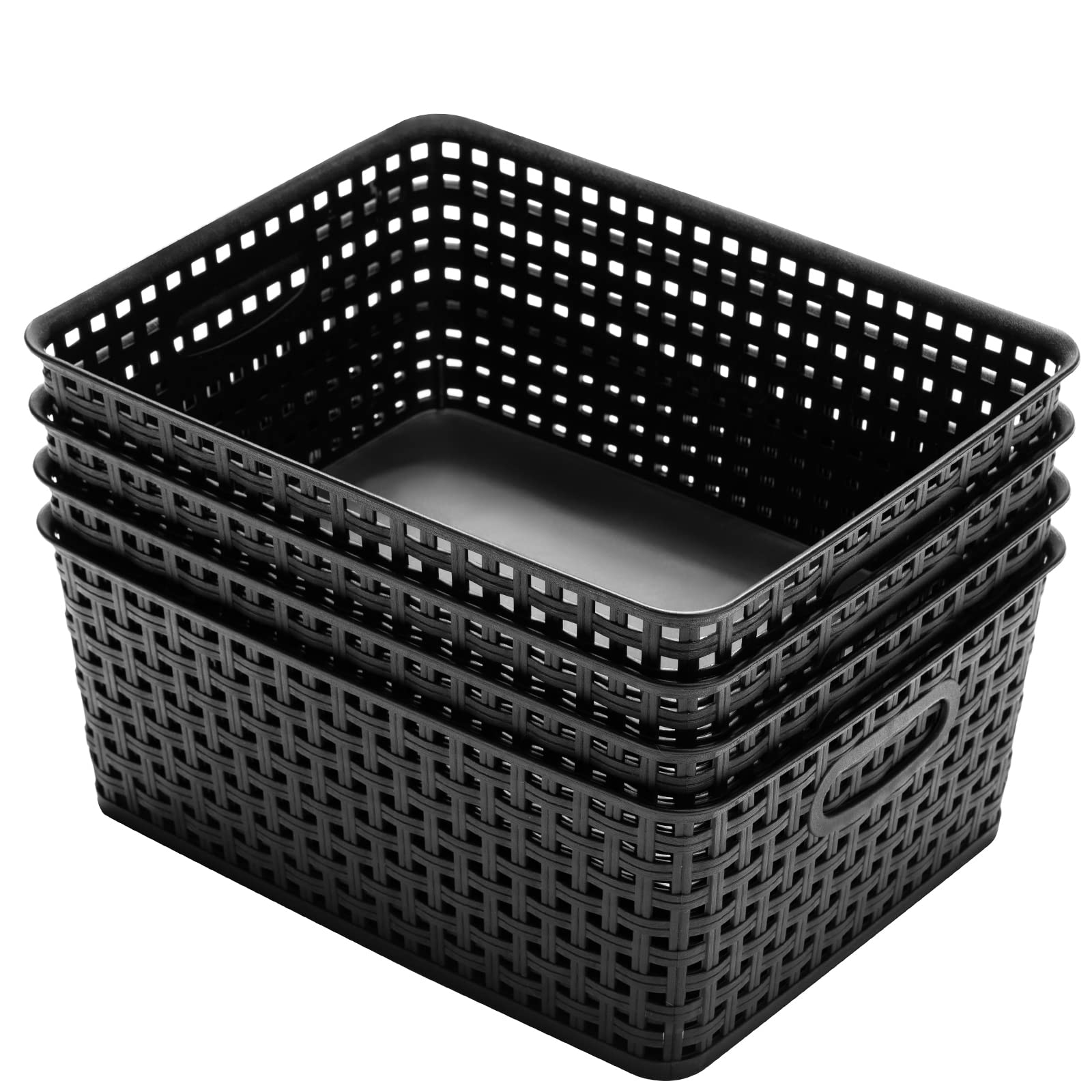 Eslite Plastic Storage Baskets For Organizing,11.42''X9''X4.7'',Pack Of 4 (Black)