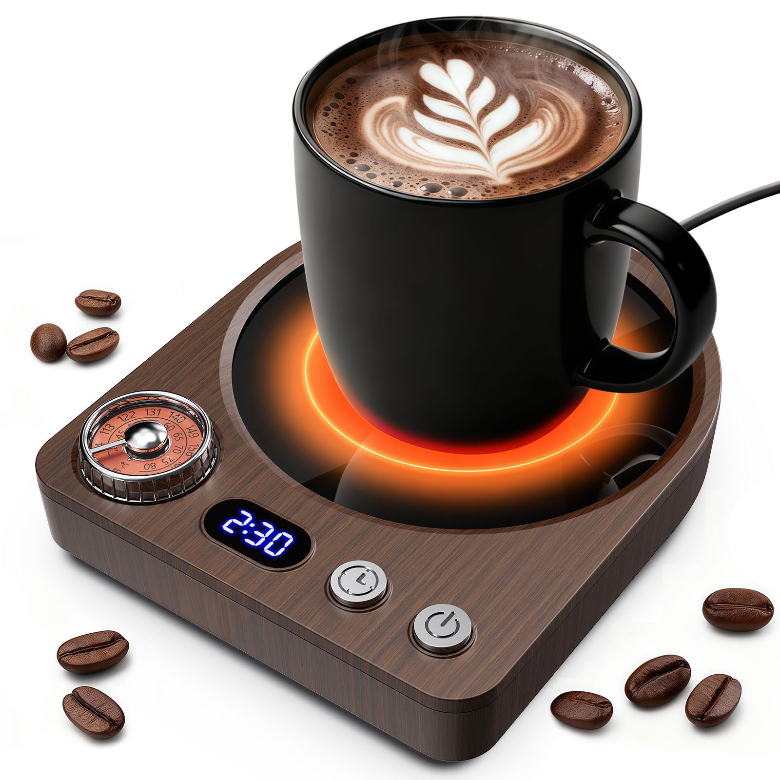 MQFORU Retro Coffee Mug Warmer, 36W Fast Heating with 9 Temp Settings & 0.59H Timer, Auto ShutOff & Memory Function, Smart Des