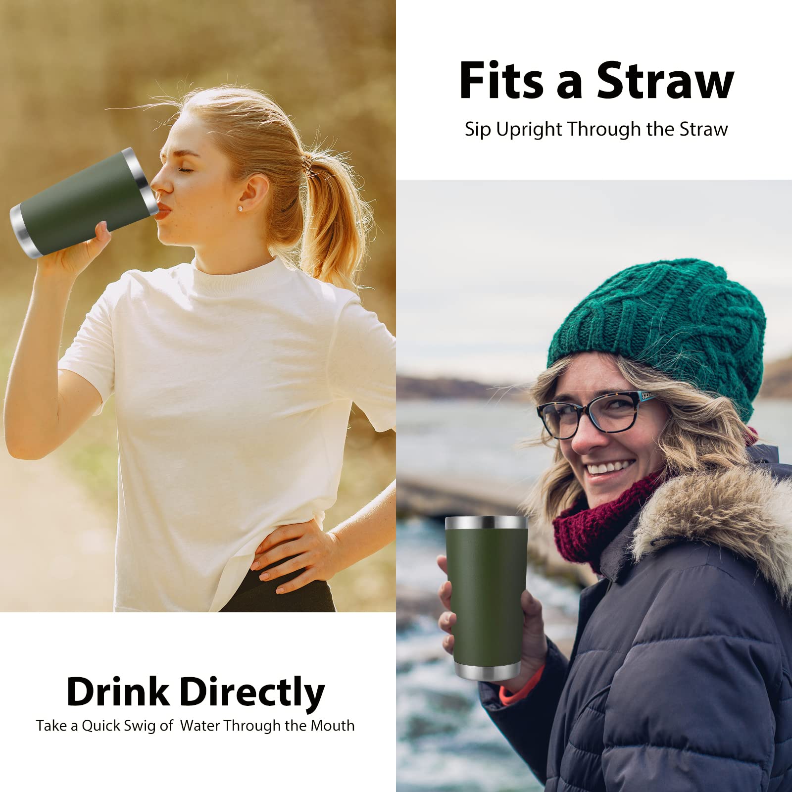 Domicare 20Oz Stainless Steel Tumbler Bulk With Lid, Double Wall Vacuum Insulated Travel Mug, Powder Coated Coffee Cup, Army Gre