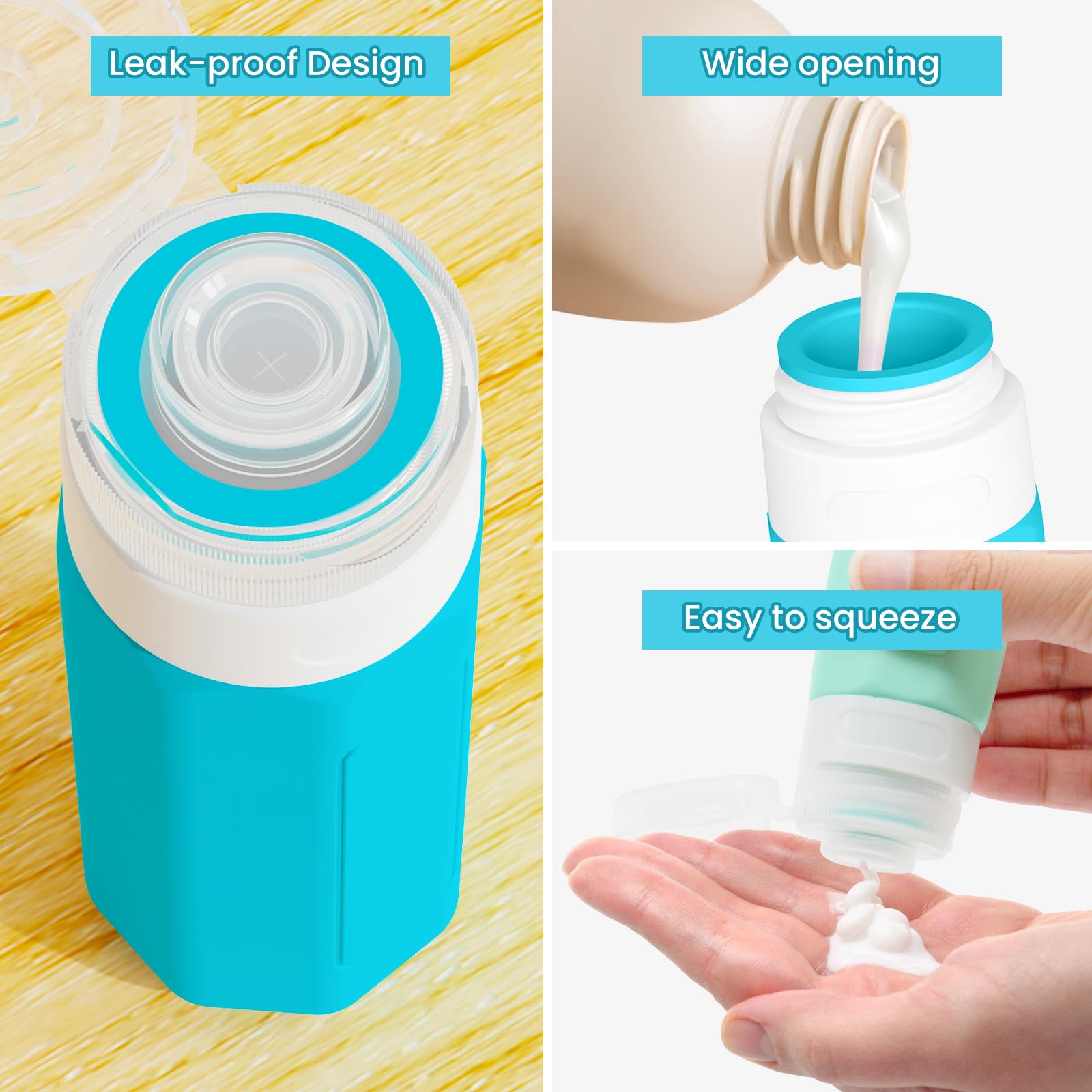 Ruinovate Travel Bottles For Toiletries, 2Oz Size Tsa Travel Containers For Toiletries Leak Proof Refillable Squeezable Silicone