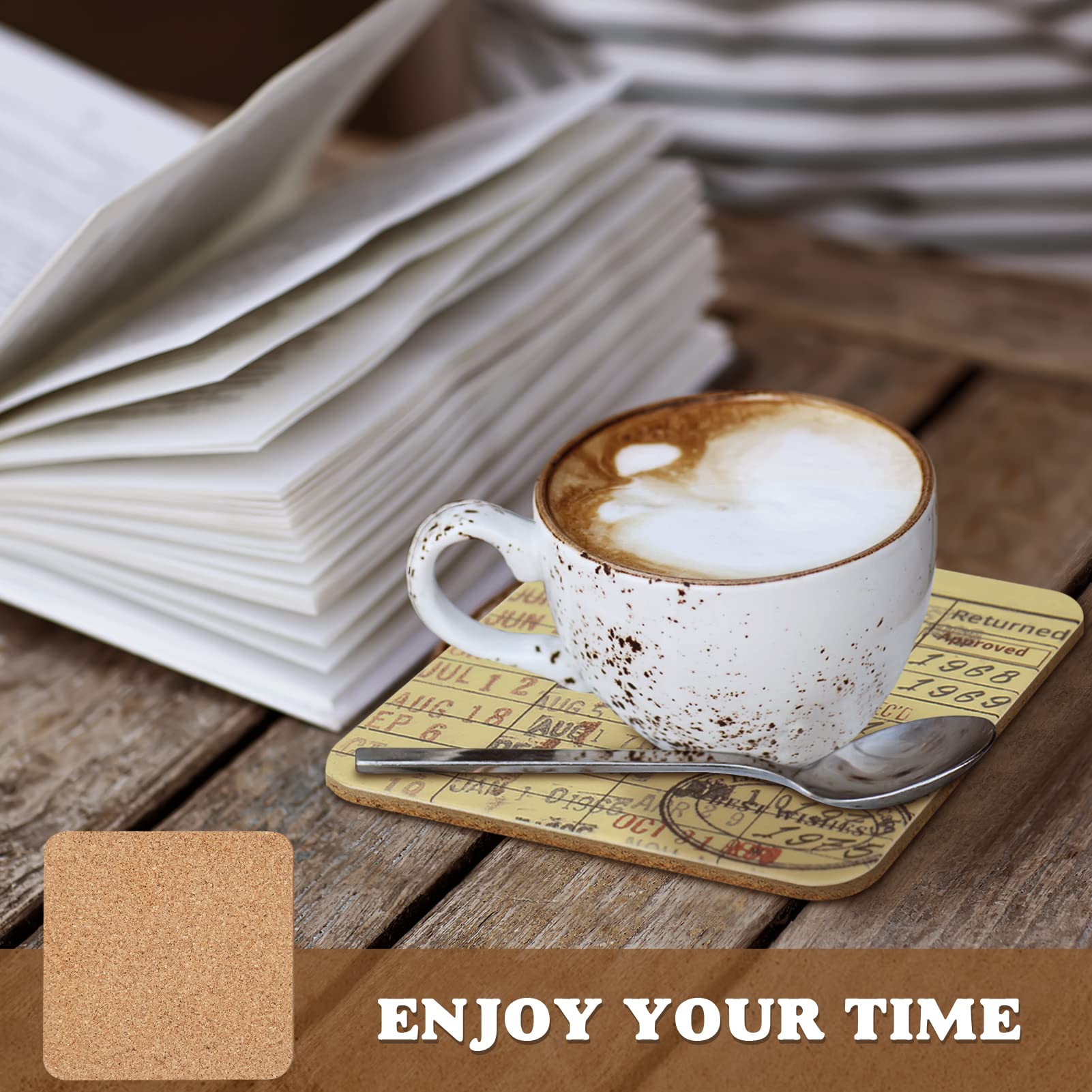 Vintage Library Due Date Card Coaster Set, 4Pcs Library Card Coasters With Gift Card, Creative Drink Coffee Mug Coaster Literary