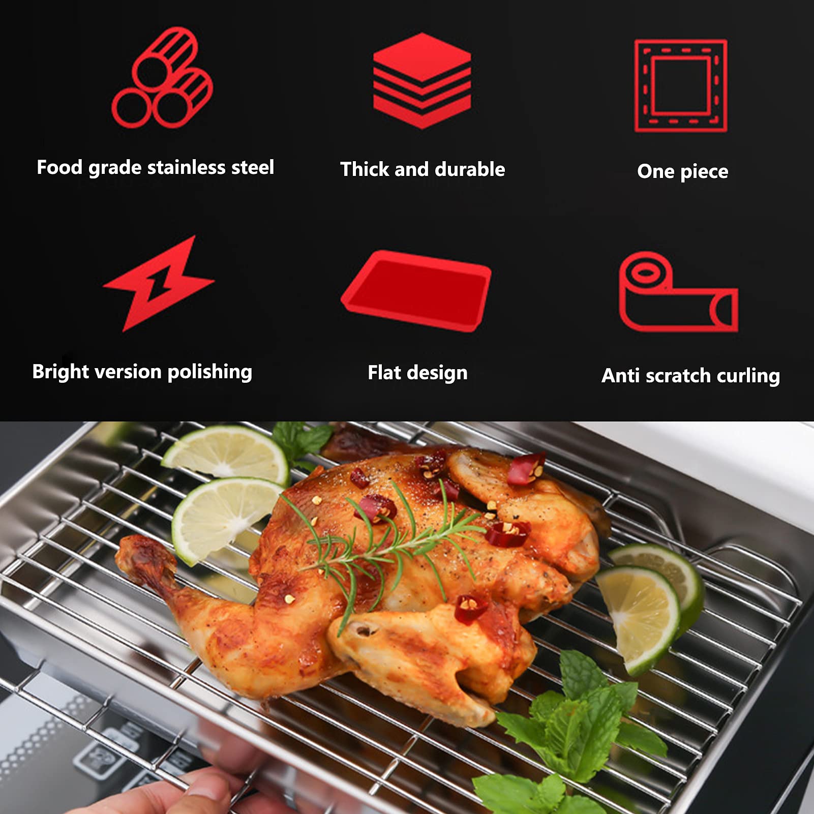 Roasting Pan With Rack, Stainless Steel Turkey Roasting Pan, Non Stick Roasting Pan And Rack Set, Easy Clean Rectangular Deep Di