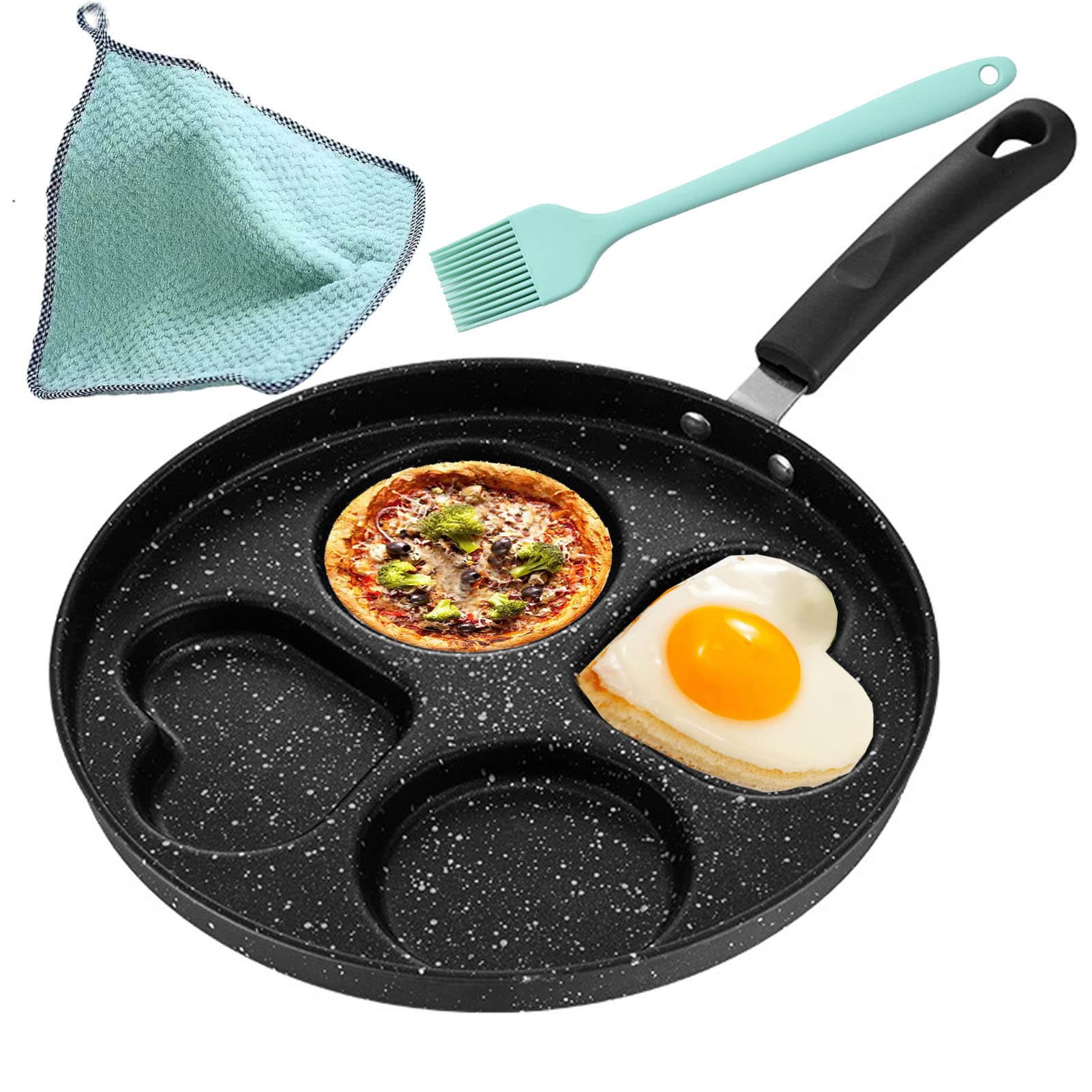 Rwoora Non Stick Frying Pans Romantic Heart Circle Egg Pan Multifunction Omelette Pan Breakfast Skillet Anti-Scalding Handle Eas