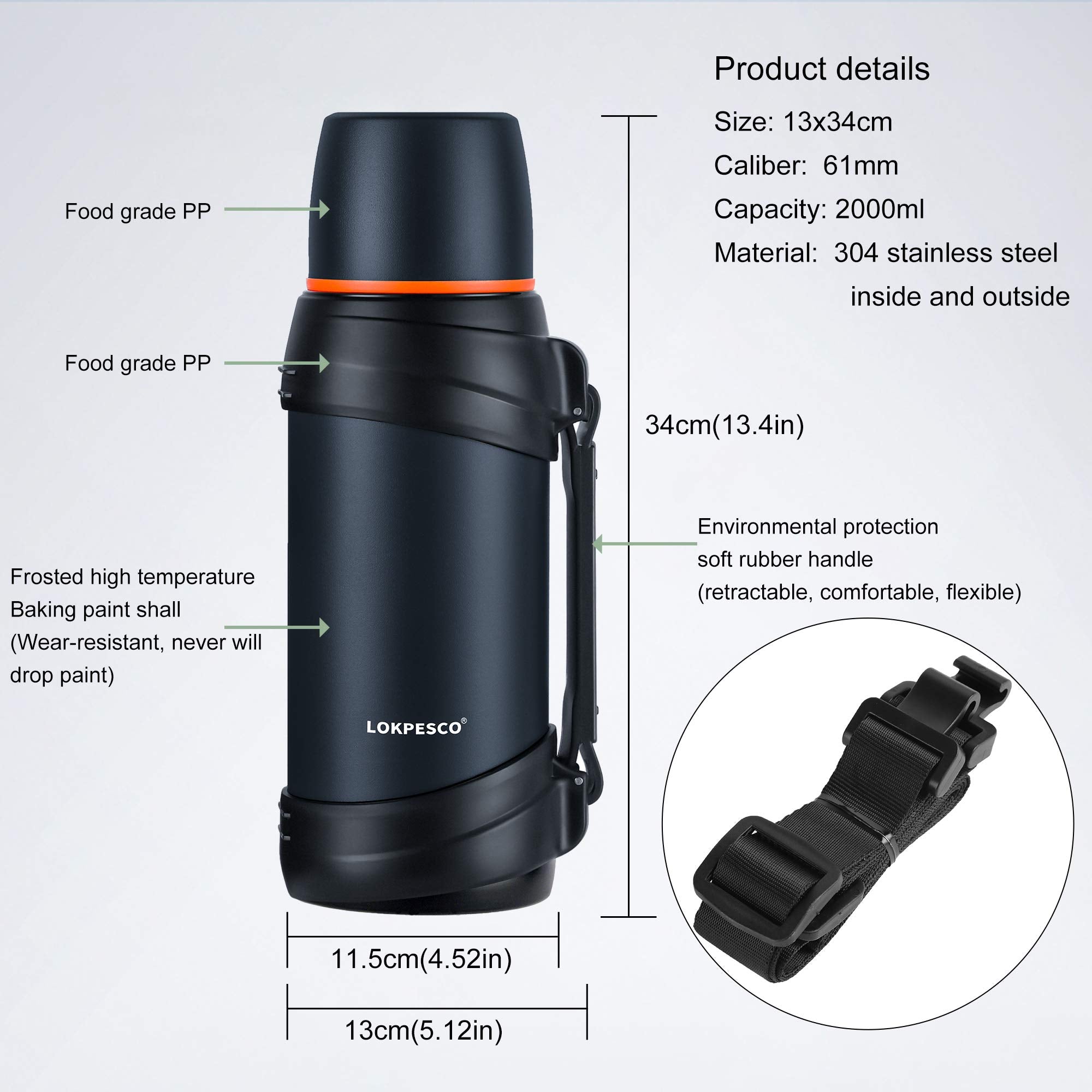 2L/68Oz Large Coffee Bottle For Travel, Flasks For Hot And Cold Drinks, Stainless Steel Vacuum Insulated Hot Water Bottles With