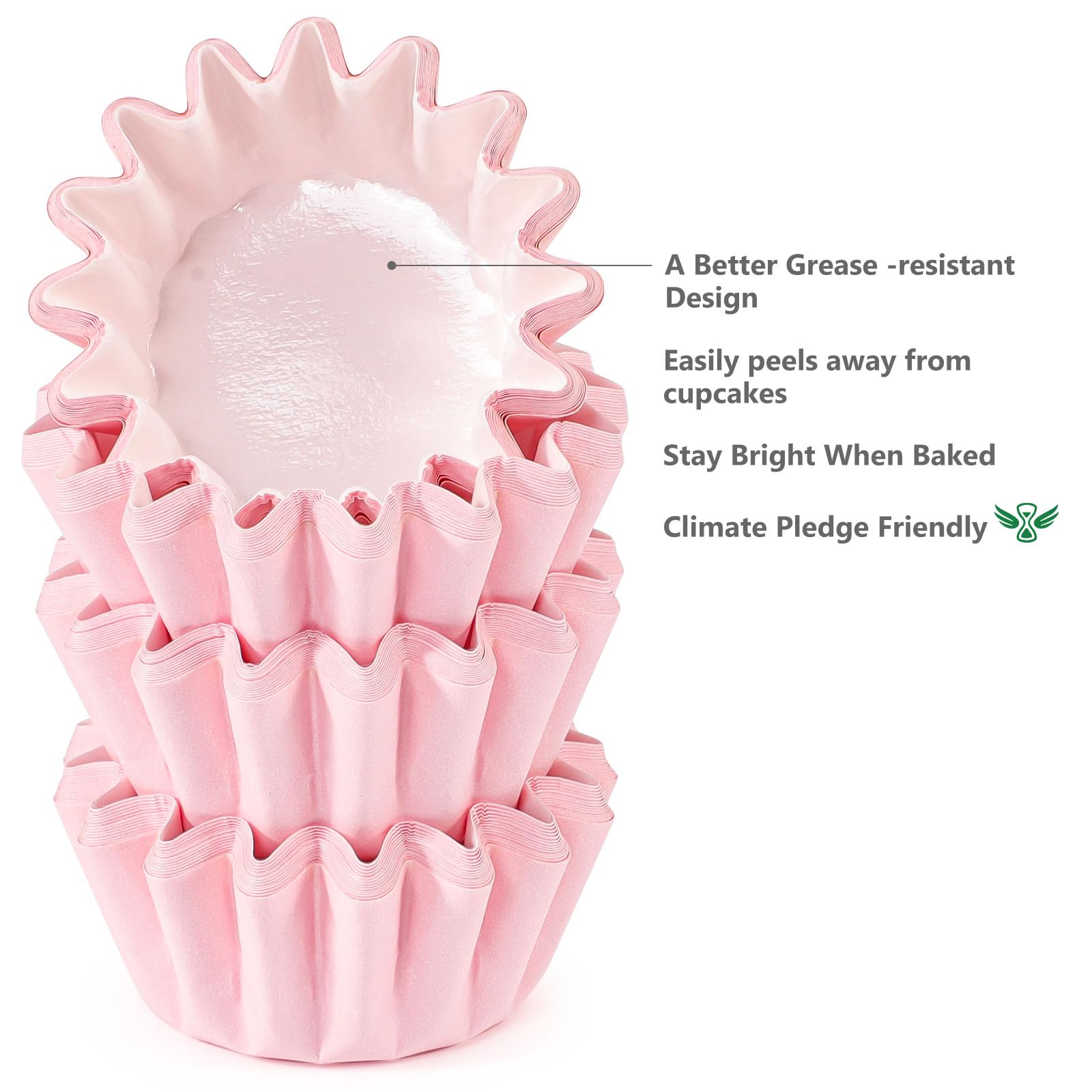Caperci Grease-Resistant Pink Mini Cupcake Liners 200 Counts - Heavy Duty Paper Muffin Baking Cups, Odorless, No Muffin Pan Need