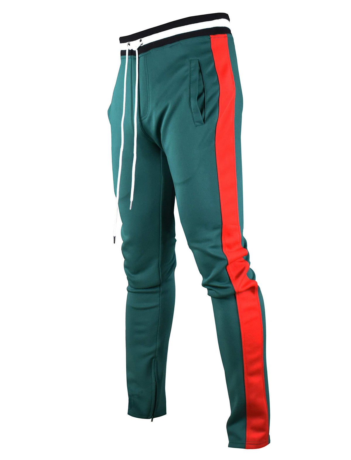 Screenshotbrand Mens Hip Hop Premium Slim Fit Track Pants - Athletic Jogger Bottom With Side Taping (4X-Large, S41700-Greenred)
