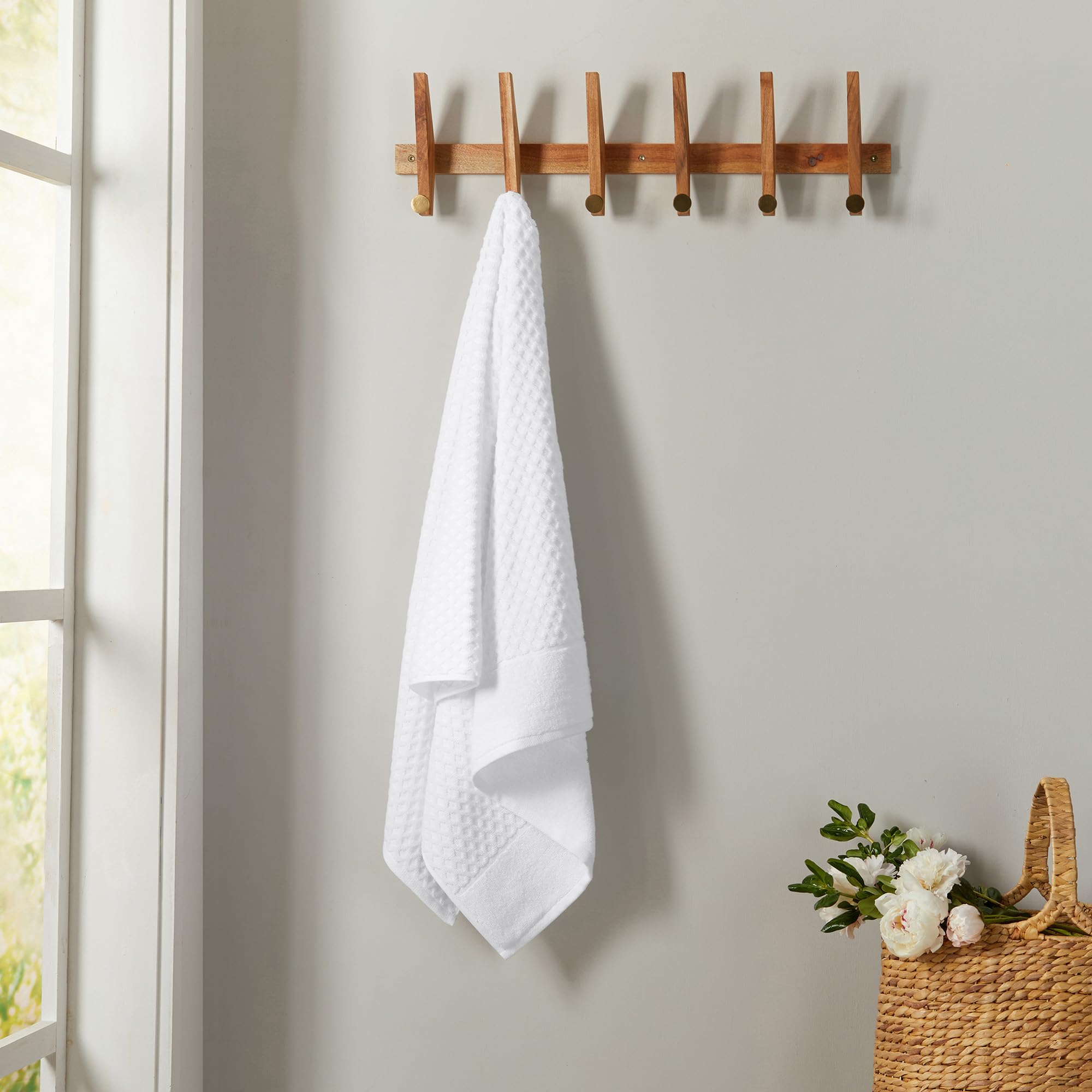 Great Bay Home 100% Cotton Bath Towel and Washcloth Sets | 2 Bath Towels  2 Hand Towels  and 2 Washcloths | Quick Dry Bath Towels | Grayson Collection (6 Piece Set  Diamond Optic White)