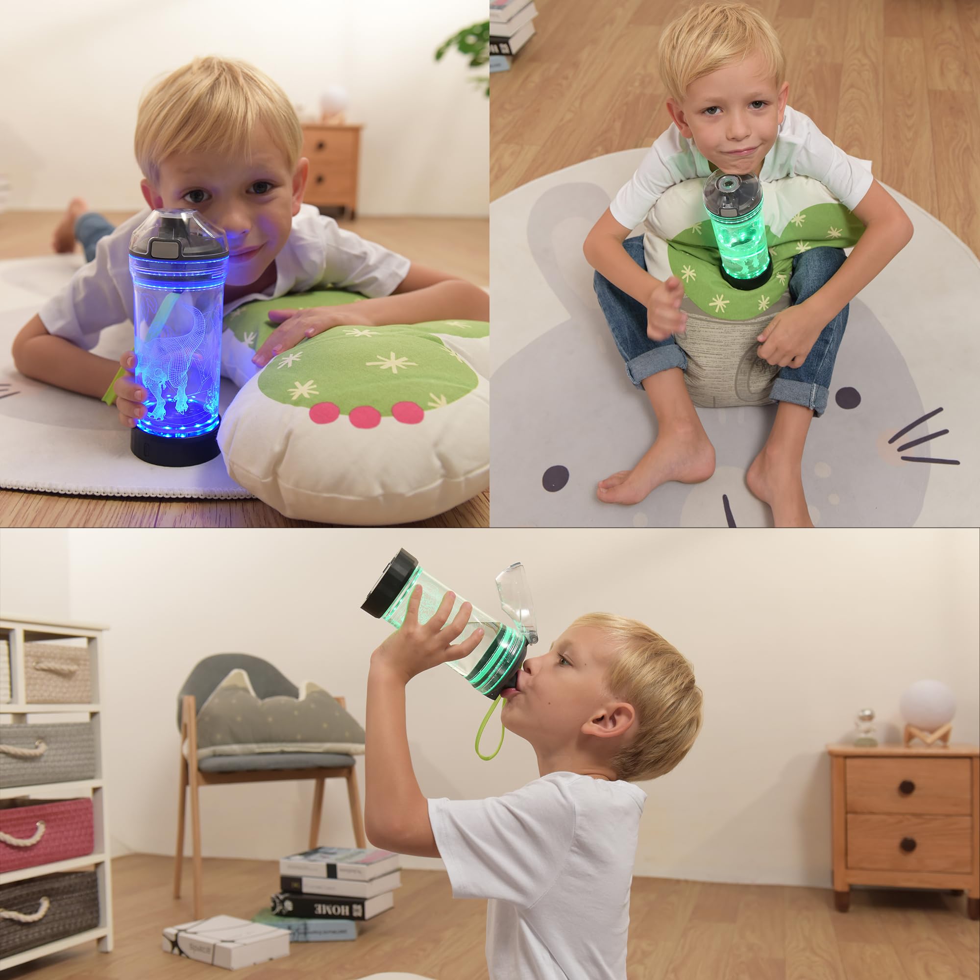 Okiyid Kids Water Bottle With 3D Light-Up Led Lights - Bpa Free - Perfect For Back-To-School Season, Girls, Boys, Kids, Holiday