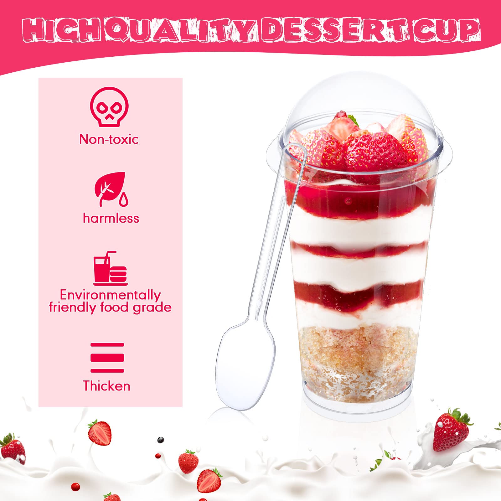 Jerify 150 Pack Plastic Dessert Cups With Lids And Spoons 3 Oz Mini Dessert Cups With Spoons 5.4 Oz Square Clear Dessert Shooter