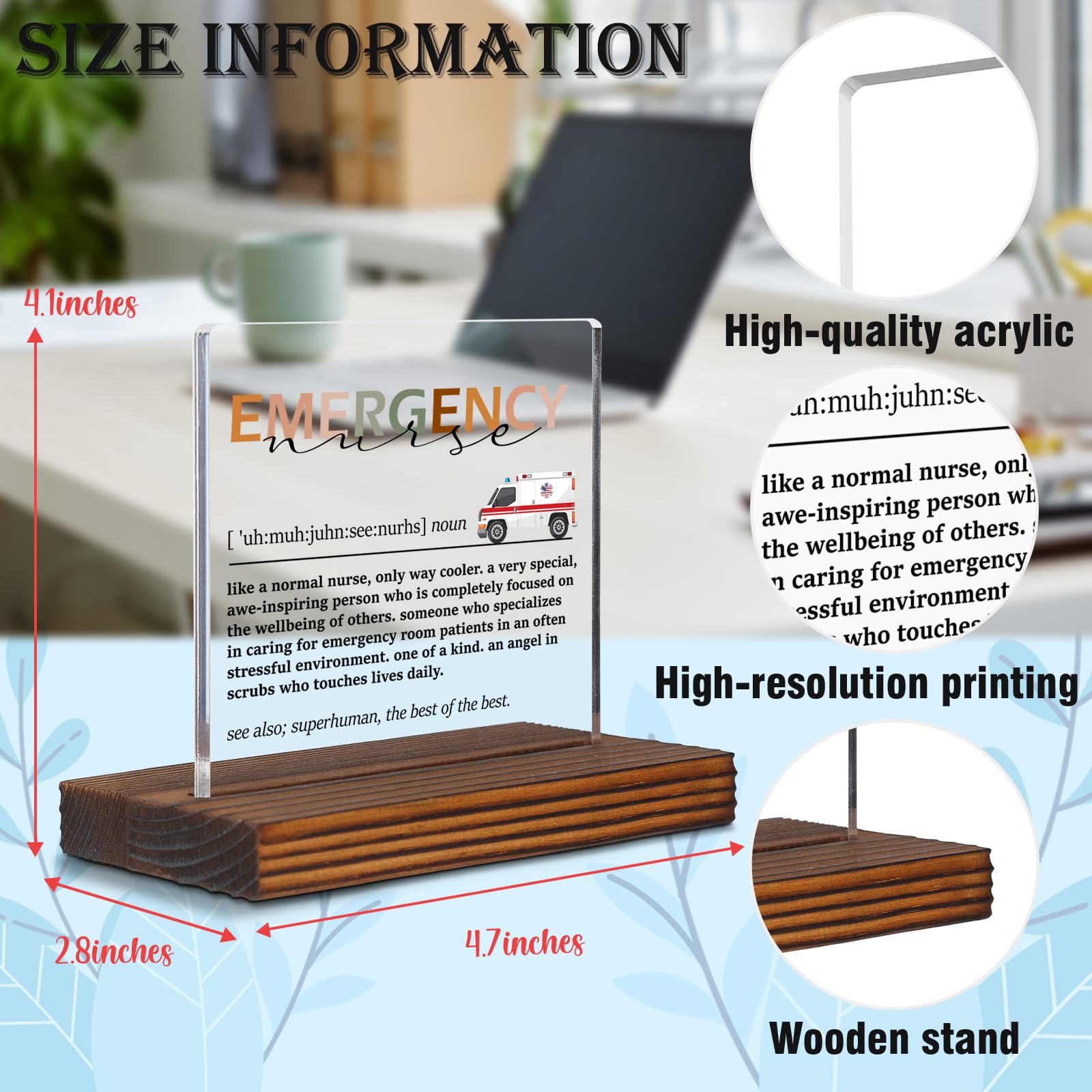 Emergency Nurse Definition Clear Desk Decorative Sign, Appreciation Thank You Gift for Er Nurse, First Responders ED Nurse Gifts