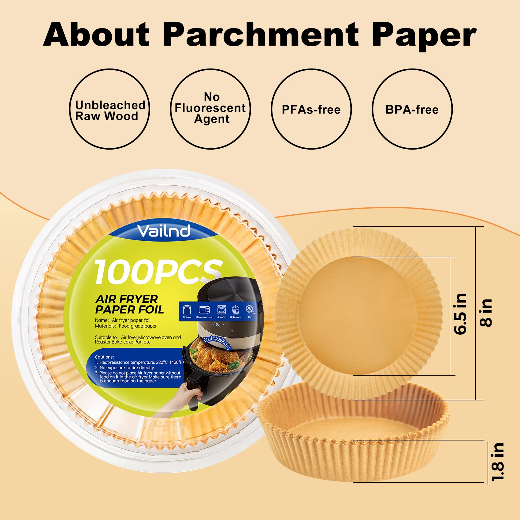 Air Fryer Paper Liners Disposable: 100Pcs Oil Proof Parchment Sheets Round, Airfryer Paper Basket Bowl Liner For Baking Cooking