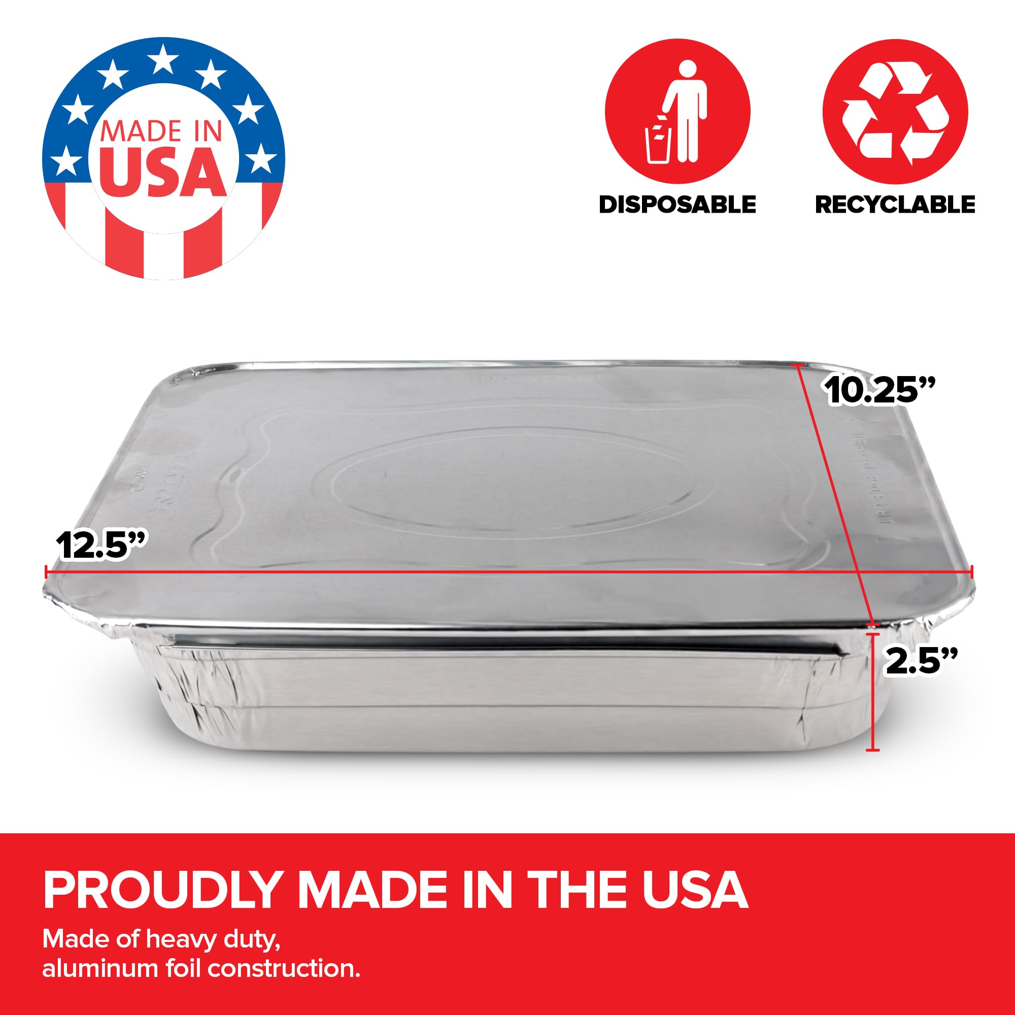 (Set Of 30) 9 X 13 Disposable Aluminum Pans With Lids - (30) Heavy Duty Foil Pans With Lids 9X13 (30) Foil Pan Covers, Food Cate
