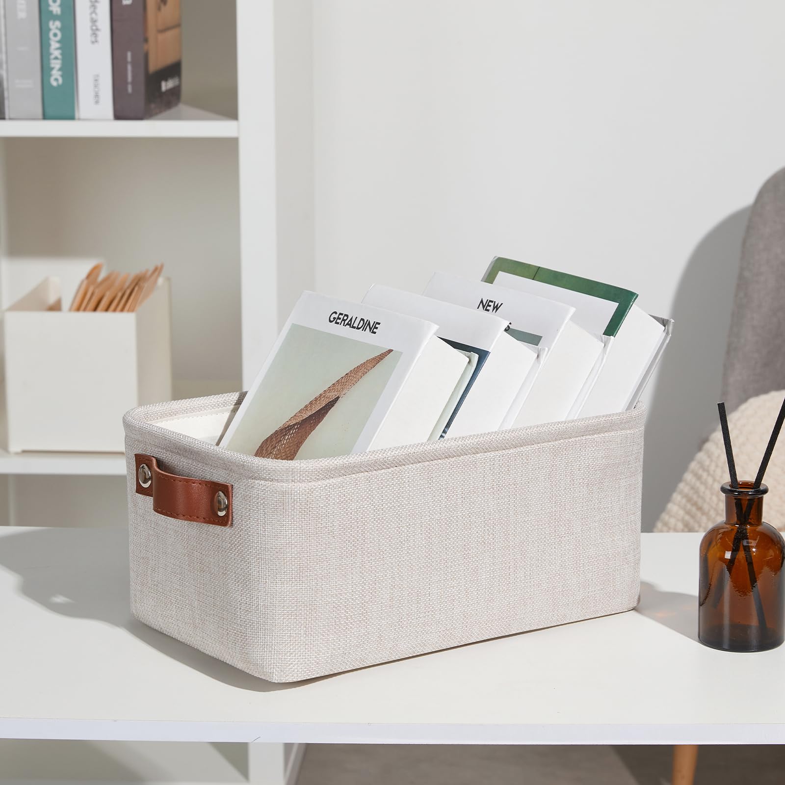 Dullemelo Small Storage Basket For Shelves, Small Fabric Collapsible Rectangular Storage Bin For Shelves, Closets, Nursery, Home