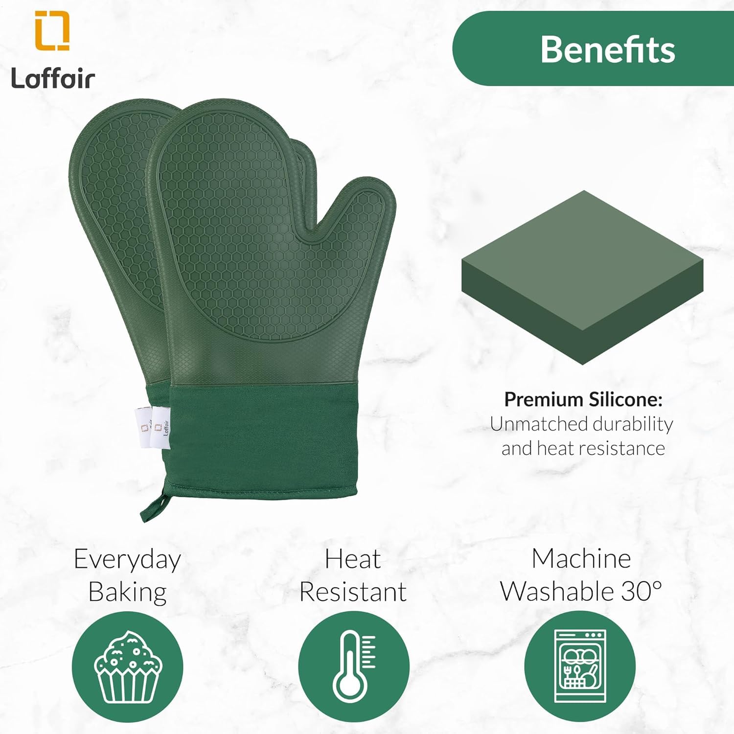 Silicone Oven Gloves Heat Resistant By Laffair - Green Oven Gloves Silicone Oven Mitts Heat Resistant - Premium Non-Slip Design